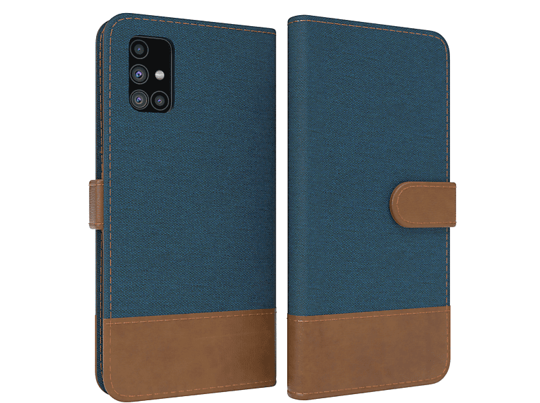 EAZY CASE Bookstyle Klapphülle Jeans mit Kartenfach, Bookcover, Samsung, Galaxy M31s, Blau | Bookcover