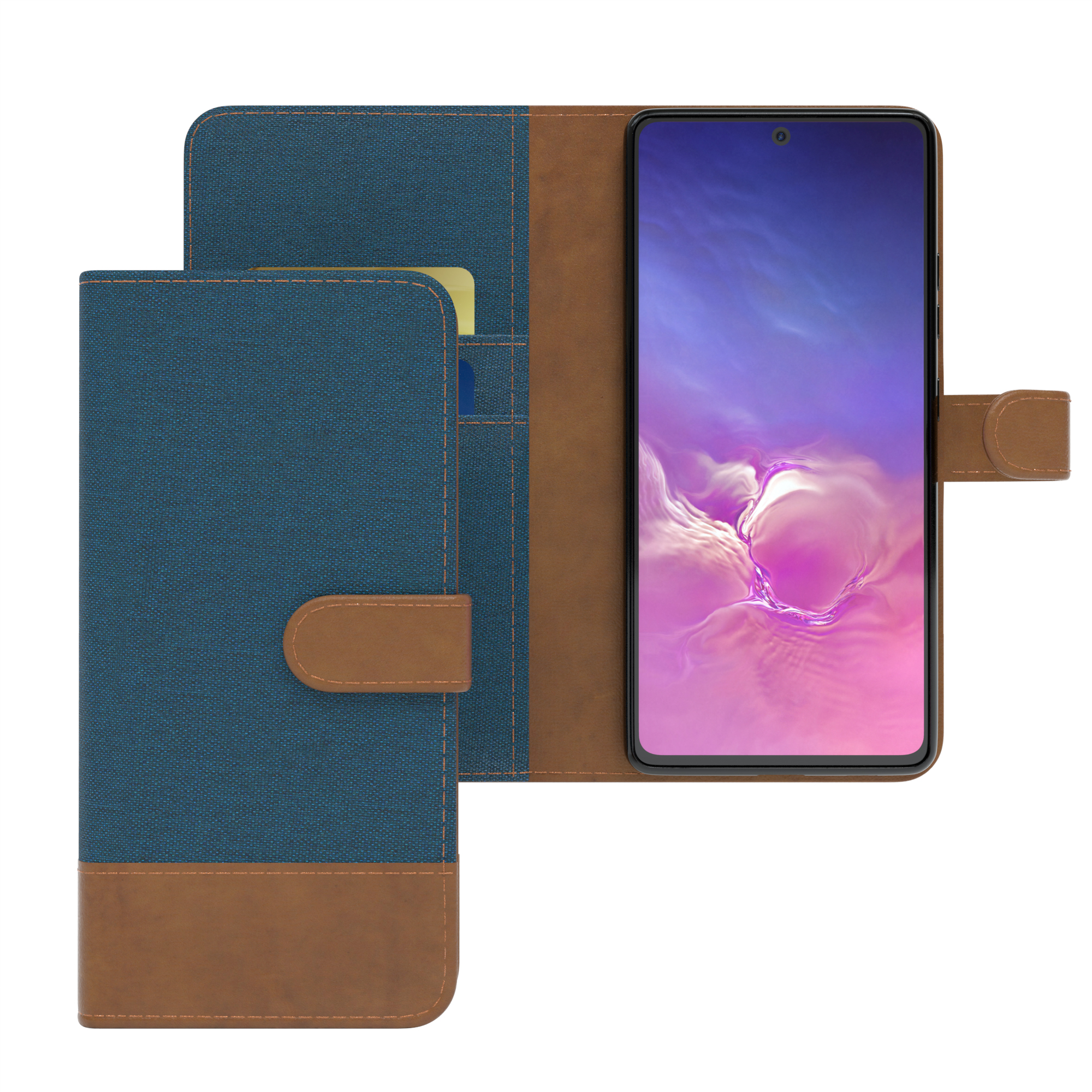 S10 Klapphülle Bookcover, Samsung, Blau mit Lite, EAZY Galaxy Jeans Kartenfach, CASE Bookstyle