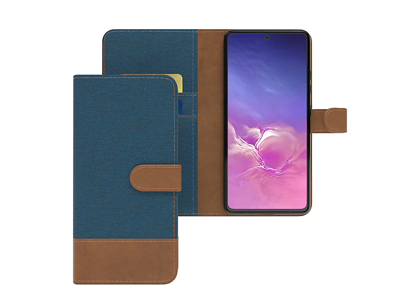 EAZY CASE Bookstyle Lite, Kartenfach, Galaxy Klapphülle S10 Bookcover, Samsung, mit Jeans Blau