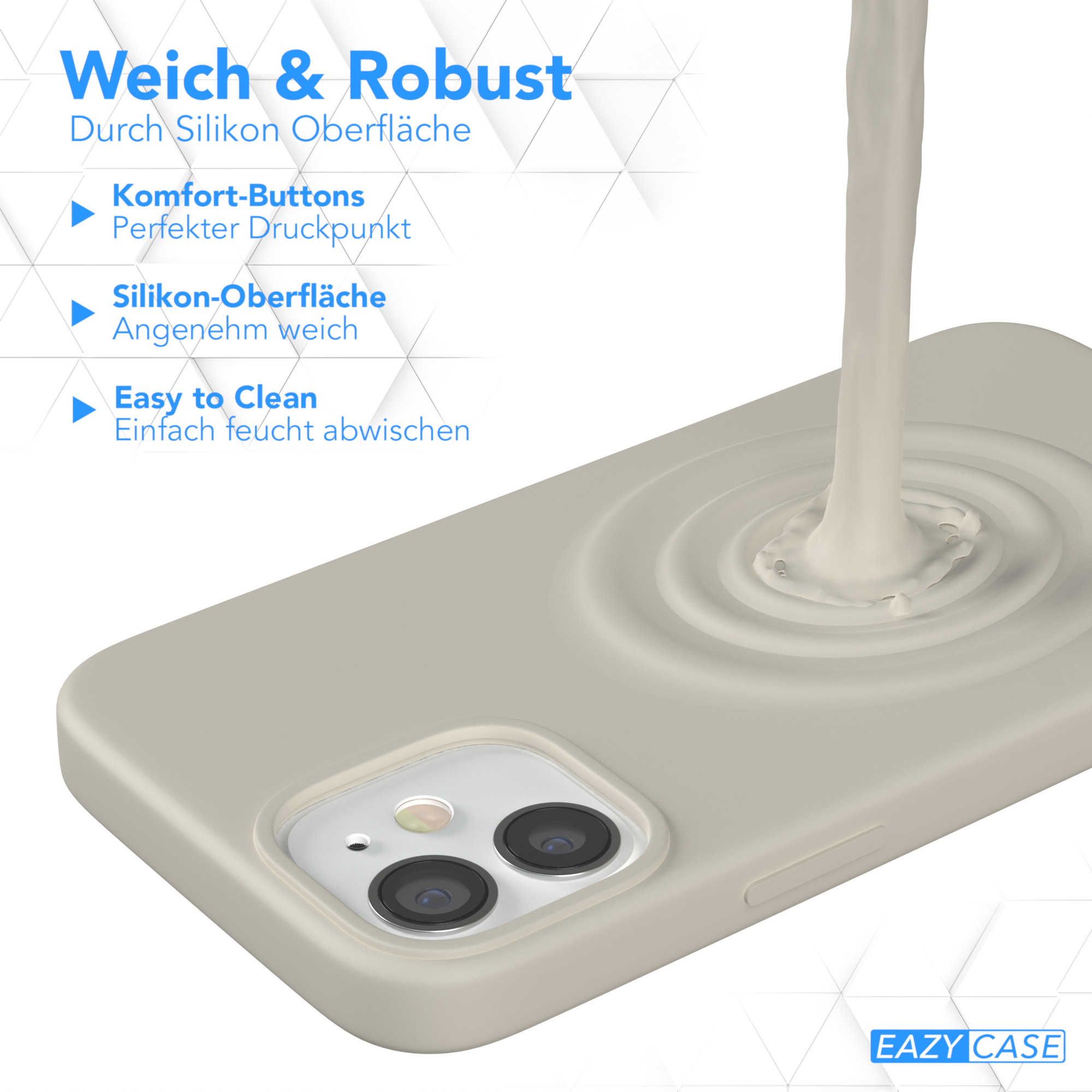 Eine Handyhülle mit Wasserwelleneffekt, mit Produktdetails in der oberen rechten Ecke.