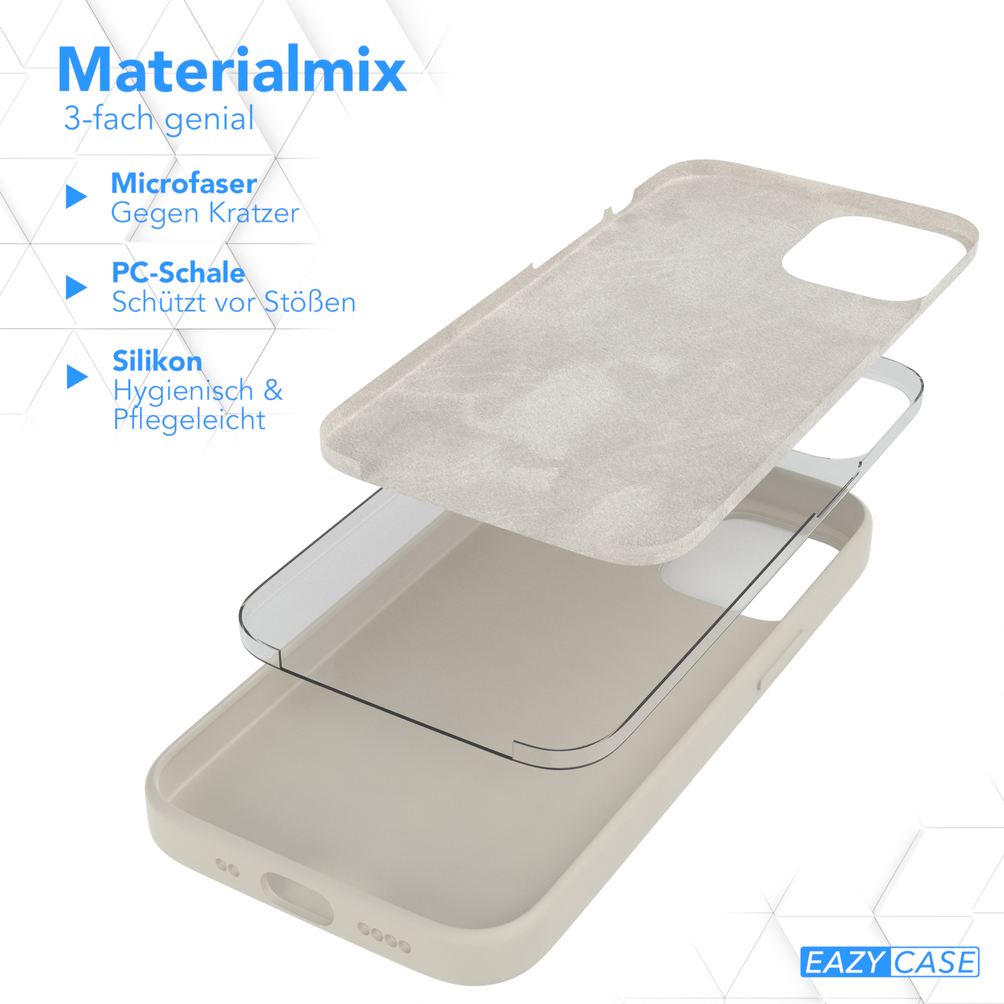Handyhülle Schichten: Mikrofaser, PC-Schale, Silikon.