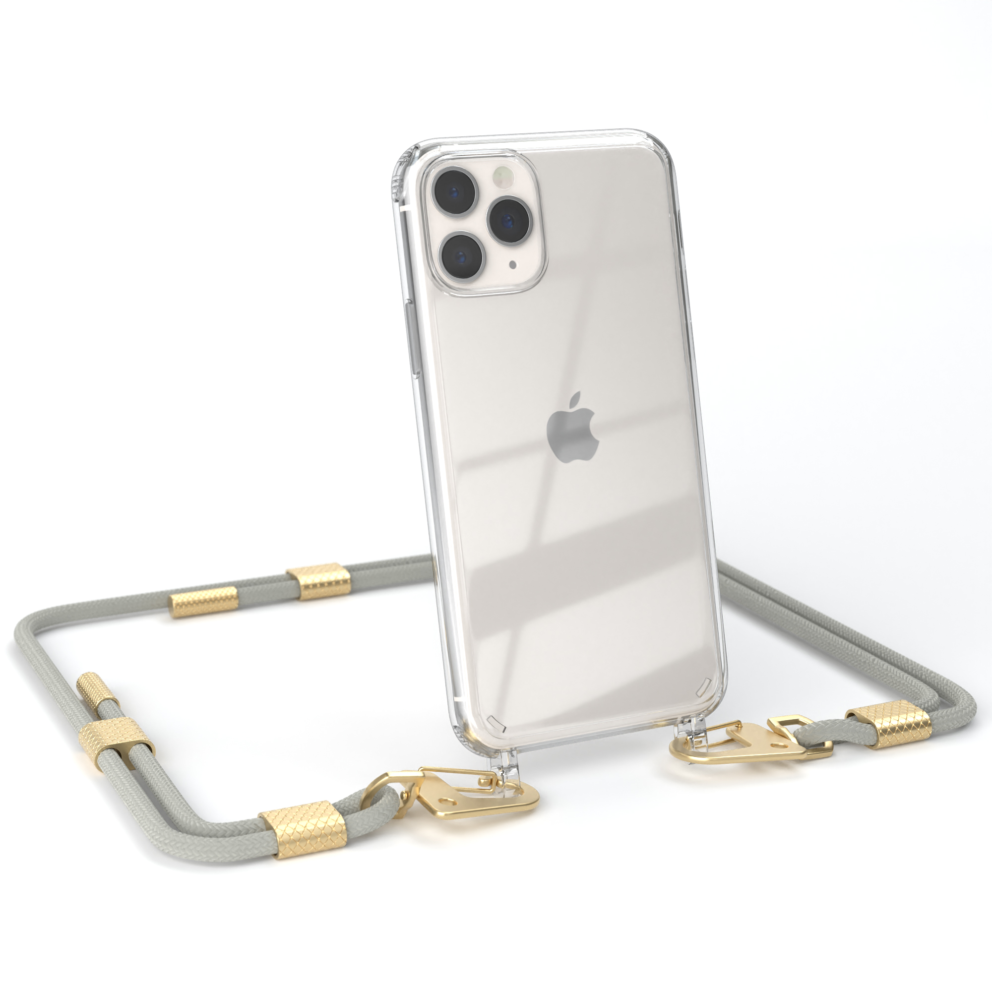 + Pro, Kordel Beige Umhängetasche, Handyhülle mit iPhone Gold runder CASE EAZY / Matt Transparente 11 Apple, Taupe Karabiner,