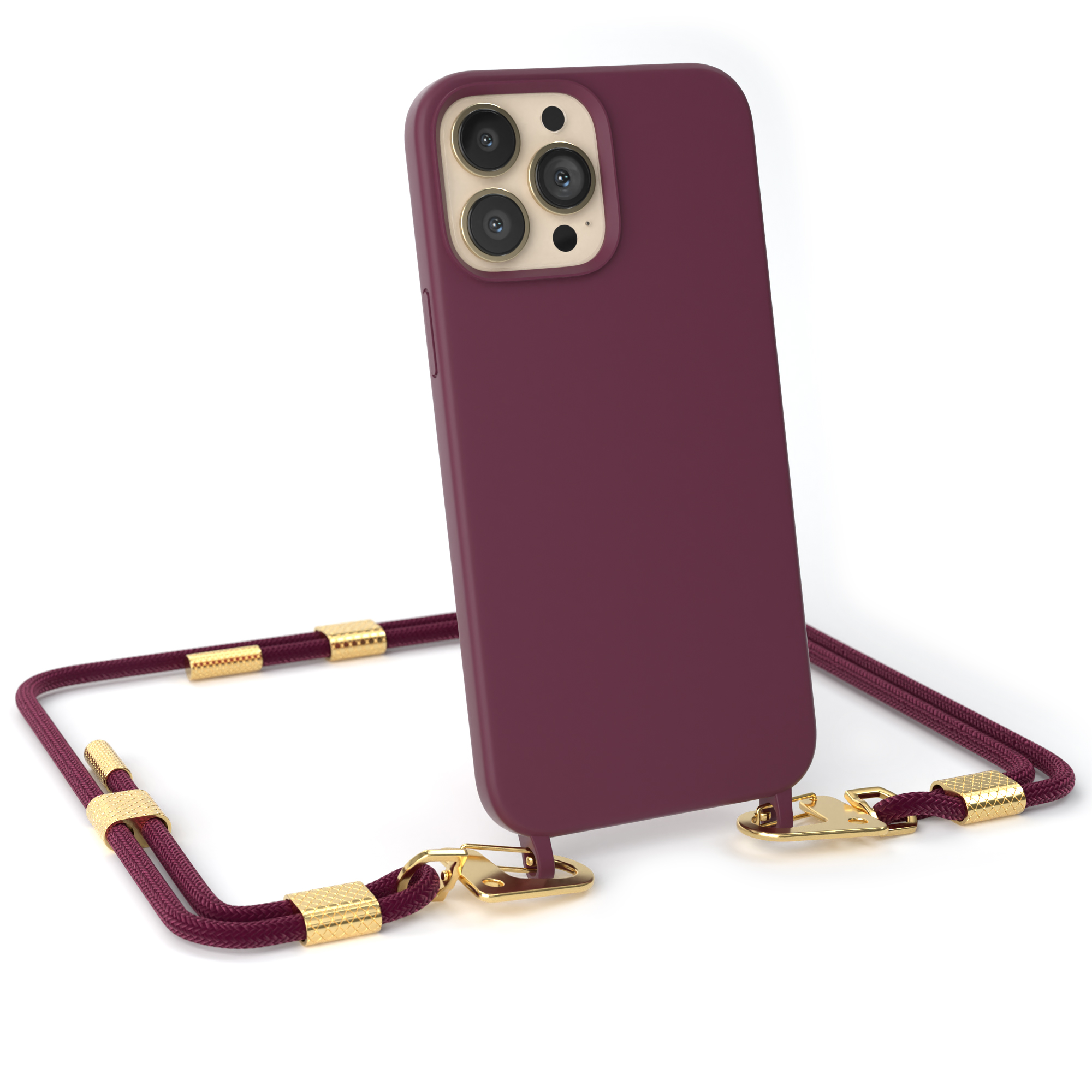 Apple, mit Rot iPhone Beere Pro CASE Runde Handykette Max, Umhängetasche, / 13 Karabiner, Burgundy EAZY