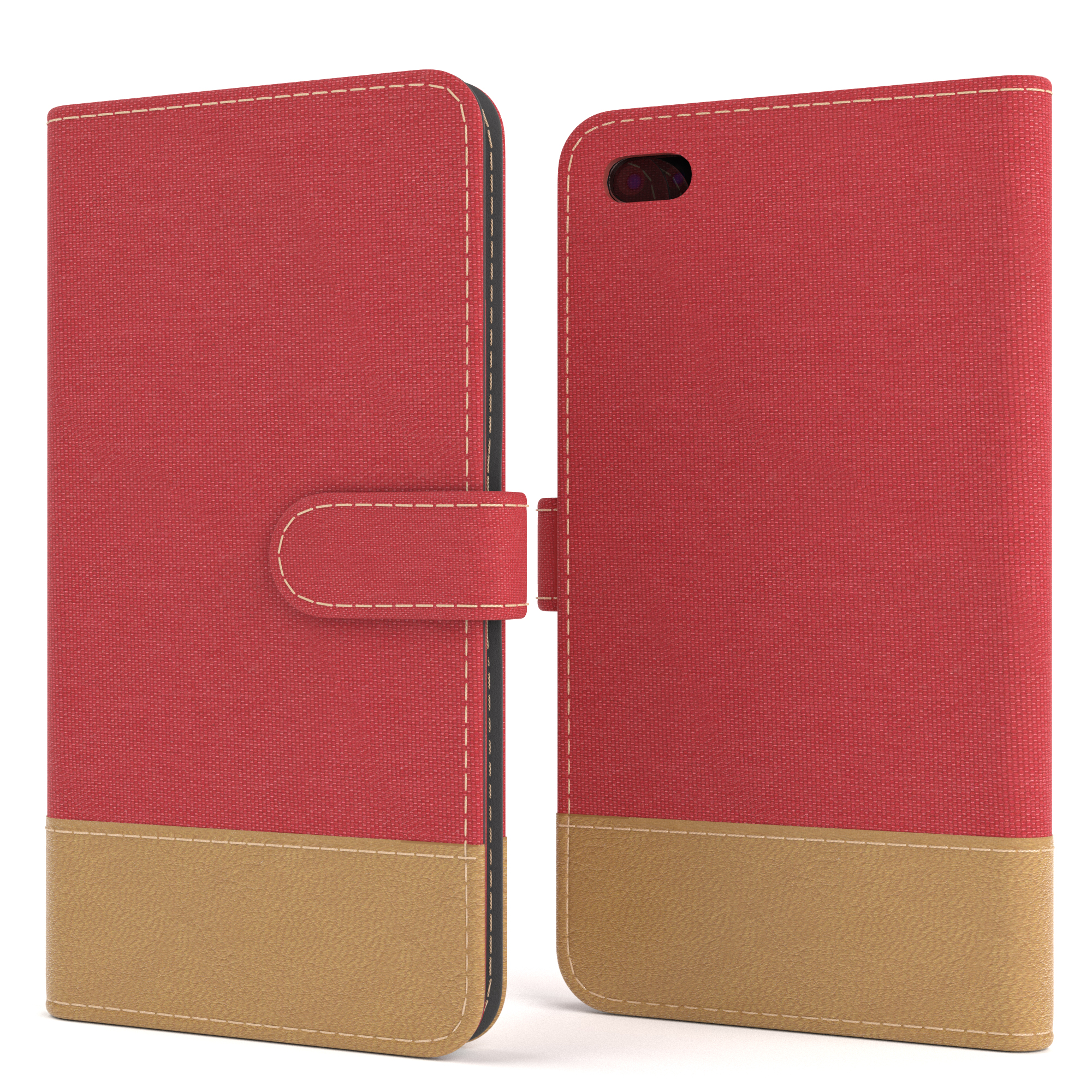 EAZY CASE Bookstyle Klapphülle Jeans Rot Plus, Kartenfach, Plus 7 / 8 Apple, iPhone mit Bookcover