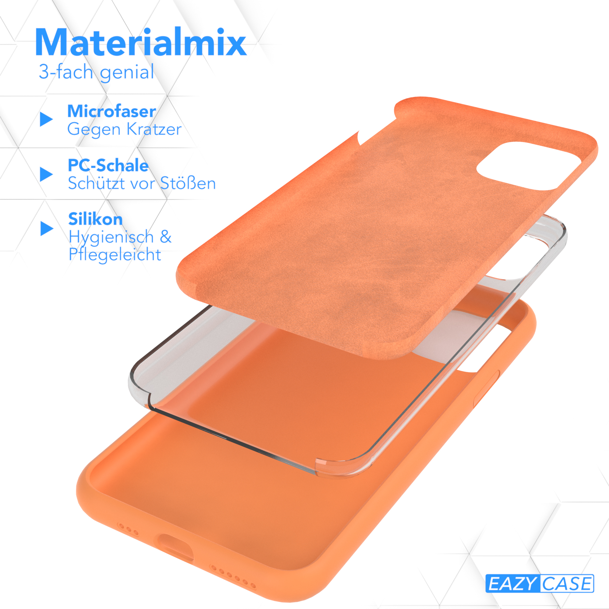 Handyhüllen-Schichten in Orange. Mikrofaser, PC-Schale und Silikon. Produktinformationen.