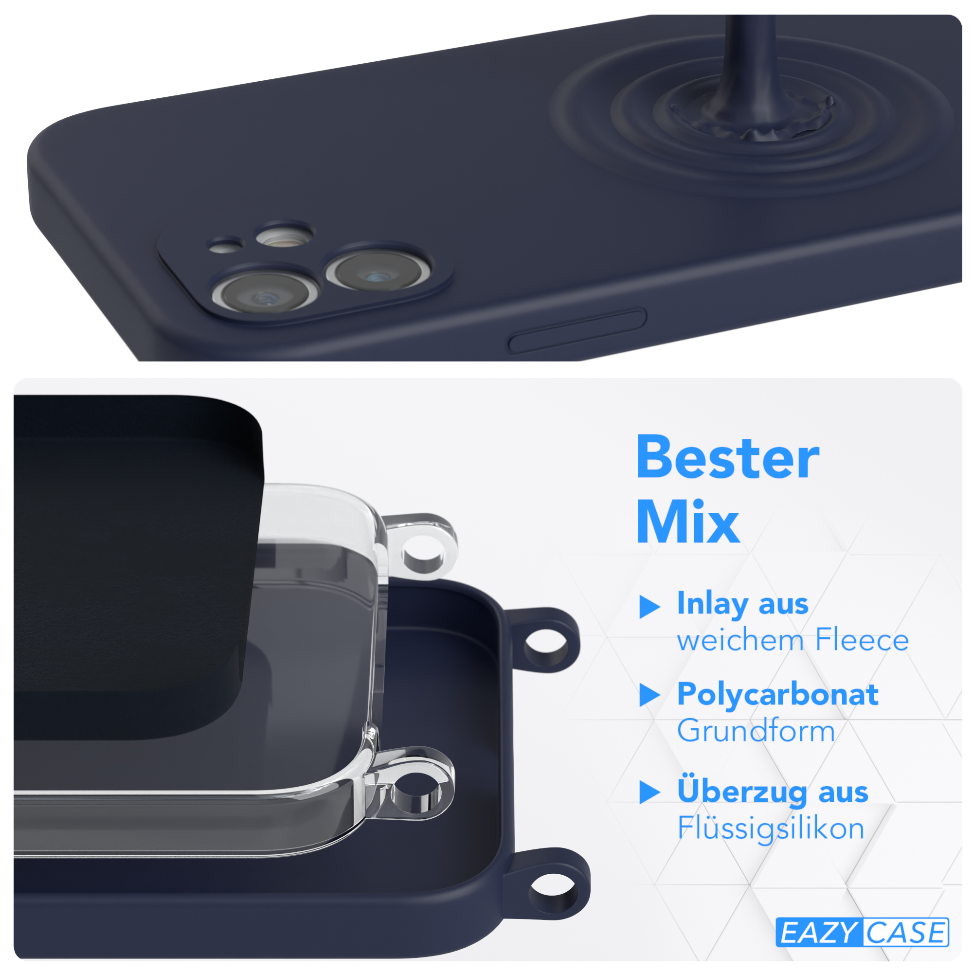 Handyhüllen-Schichten: Inlay, Polycarbonat-Basis und Silikonabdeckung.