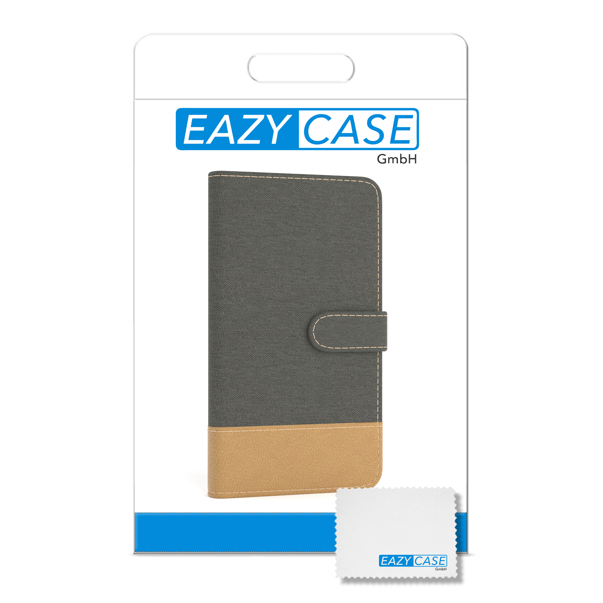 EAZY CASE Bookstyle Klapphülle Jeans mit Kartenfach, iPhone Anthrazit Bookcover, Grau Apple, XR