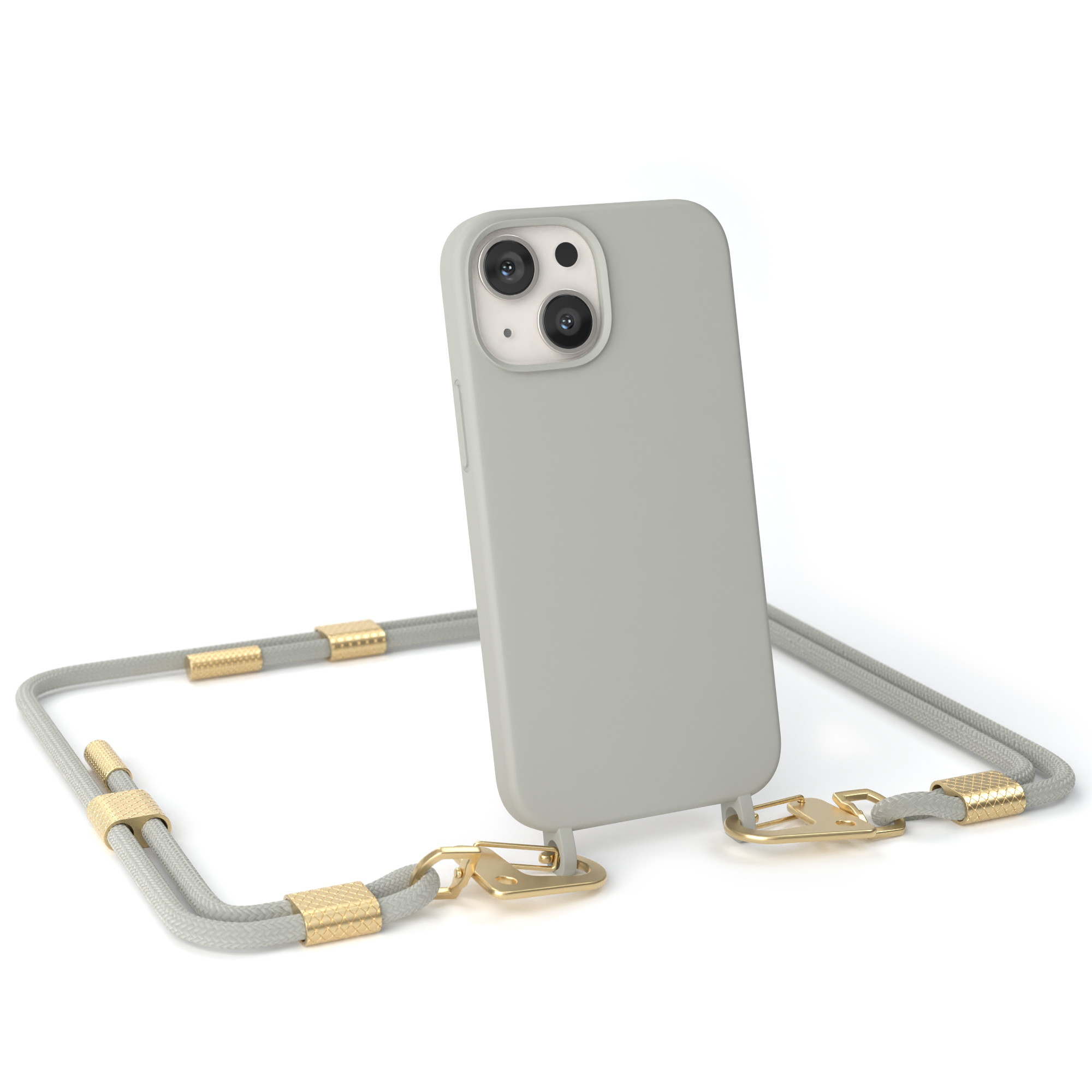EAZY CASE Runde Handykette Umhängetasche, iPhone Beige Karabiner, 13 Apple, / Mini, mit Grau Taupe