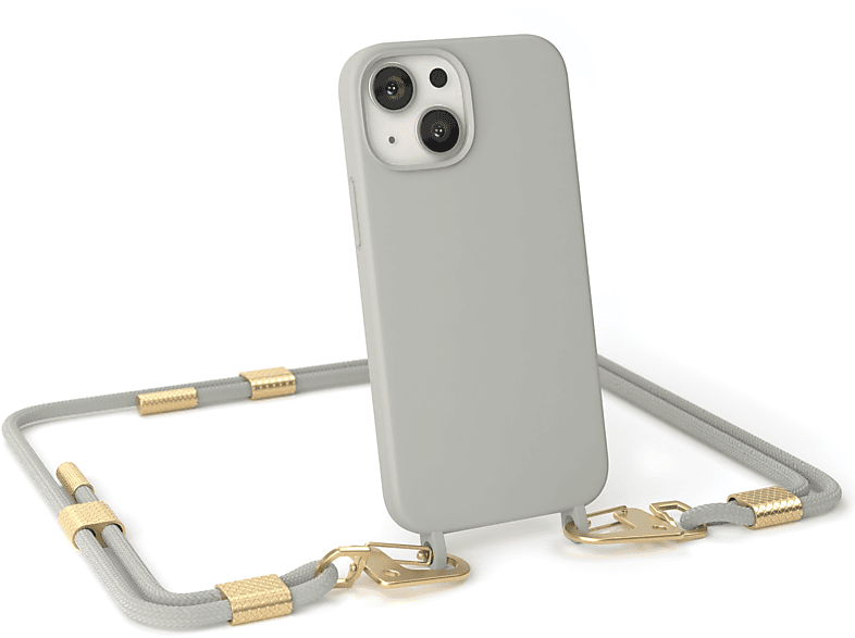EAZY CASE Runde Handykette Umhängetasche, iPhone Beige Karabiner, 13 Apple, / Mini, mit Grau Taupe