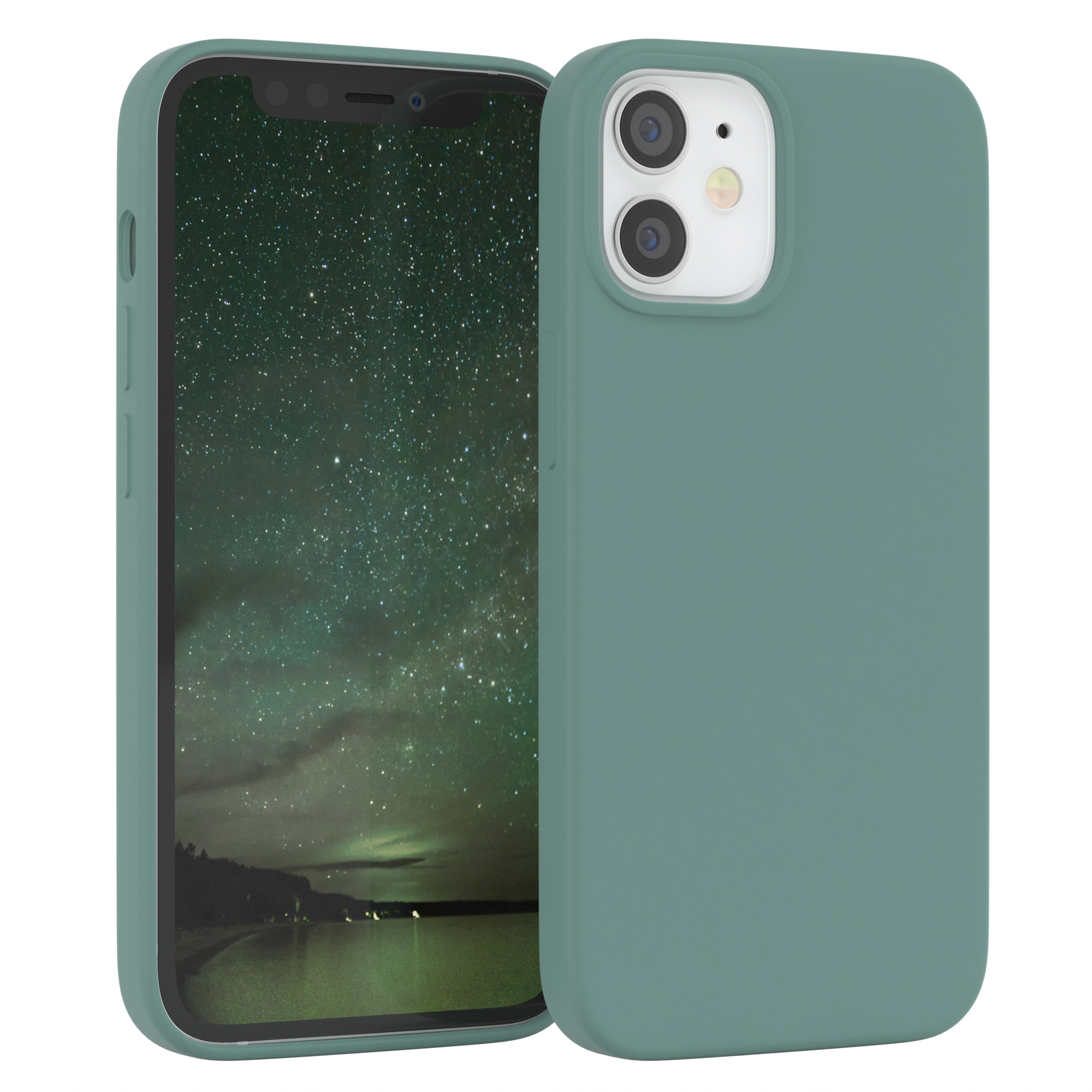 Apple, / CASE Handycase, 12 iPhone Backcover, Mini, EAZY Premium Grün Silikon Nachtgrün