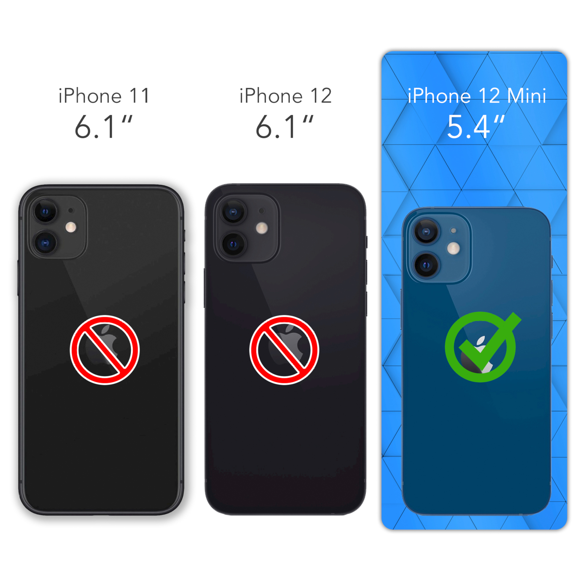 Drei Telefone, zwei mit rotem Verbotszeichen, eines mit grünem Haken. Weißer Hintergrund.