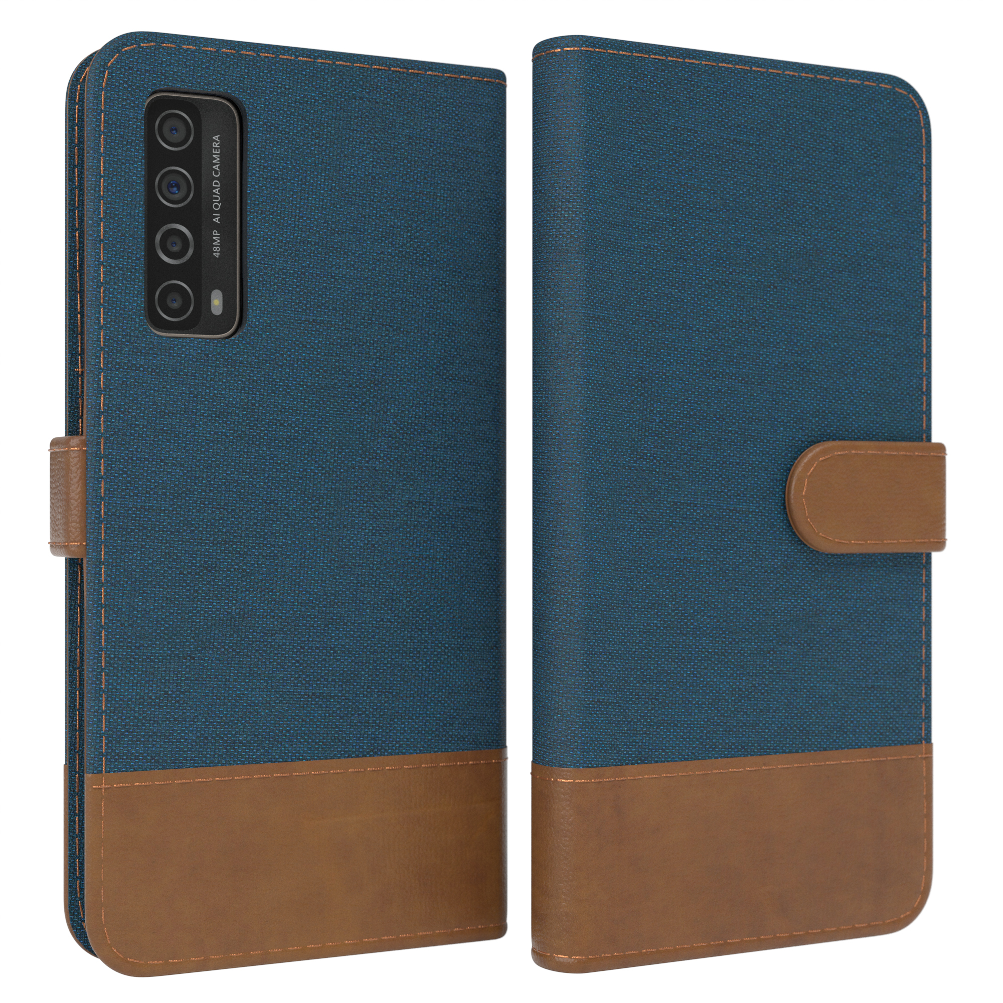 Blau Smart P CASE Klapphülle Y7a, mit Bookstyle Kartenfach, / (2021) Huawei, Jeans EAZY Bookcover,