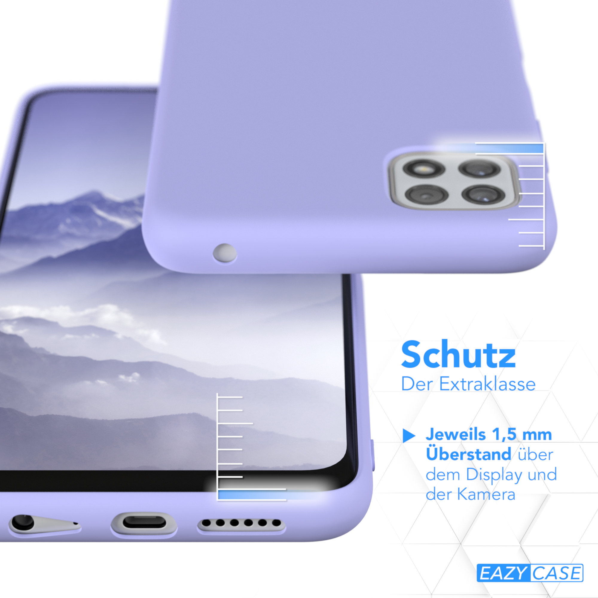 Ein Telefon in einer lila Hülle, mit Tiefenmessungen.