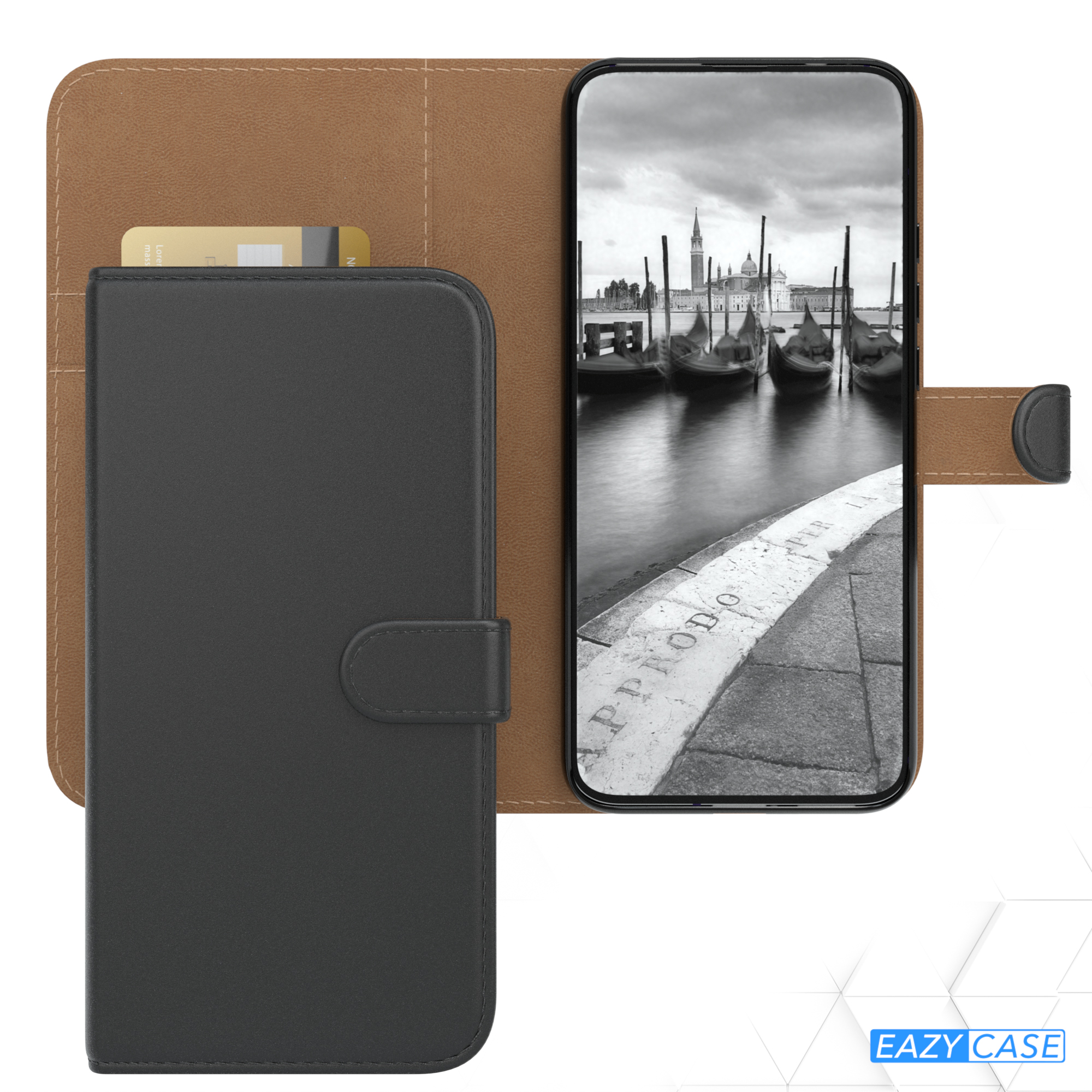 Schwarze Handyhülle mit Telefon, das eine Szene des Kanals von Venedig zeigt.