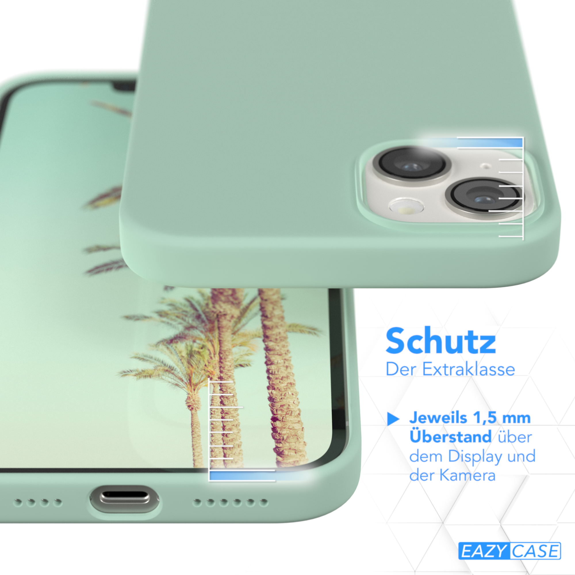 EAZY Silikon 14 Grün Apple, Premium Mint Backcover, Handycase, CASE Plus, iPhone