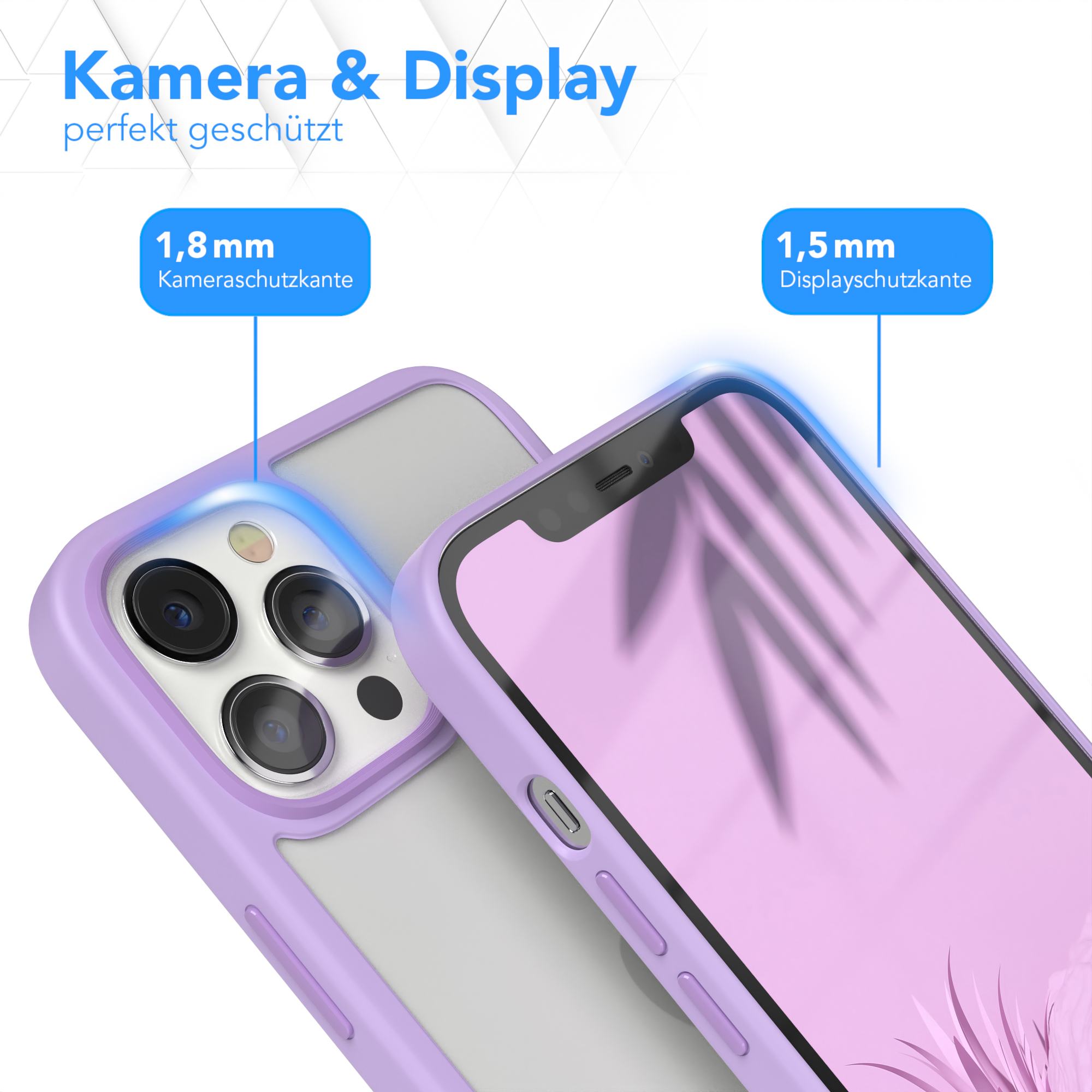 Handyhülle mit Kamera- und Displayschutz. Text: Kamera & Display.