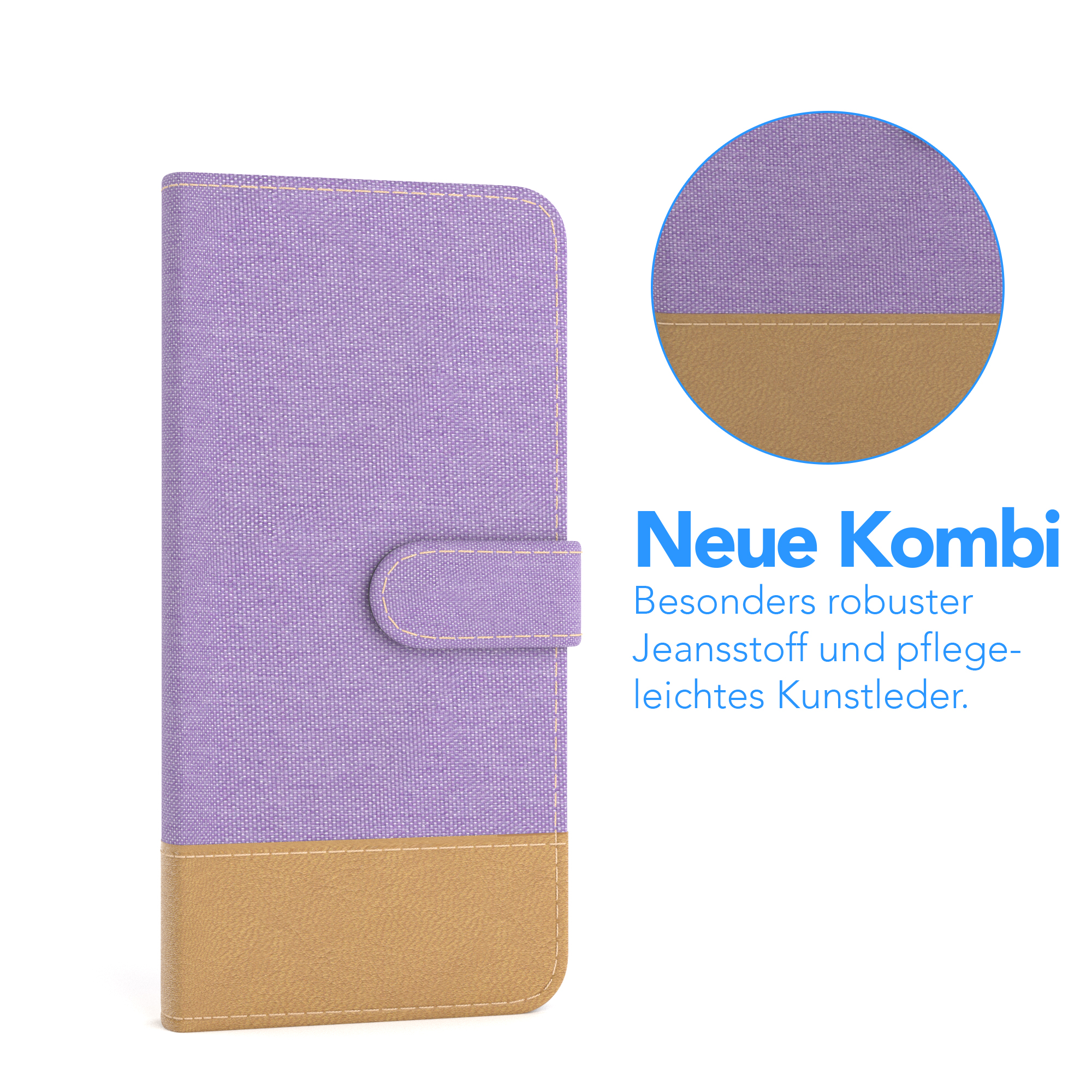 Lila Handyhülle mit braunem Boden. Nahaufnahme zeigt das Material.
