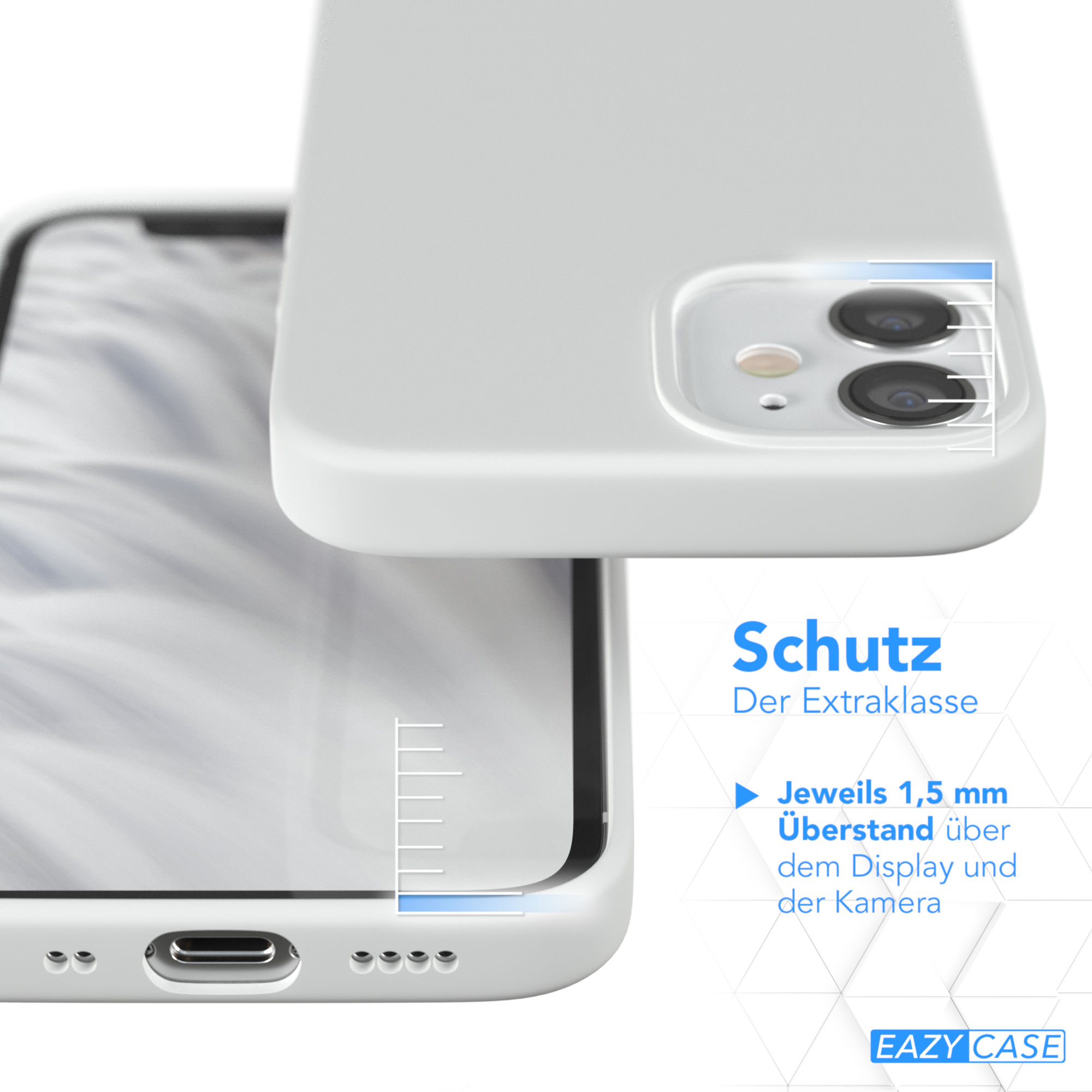 Weiße Handyhülle mit weißem Telefon, Nahaufnahme. Zeigt Schutzdetails.