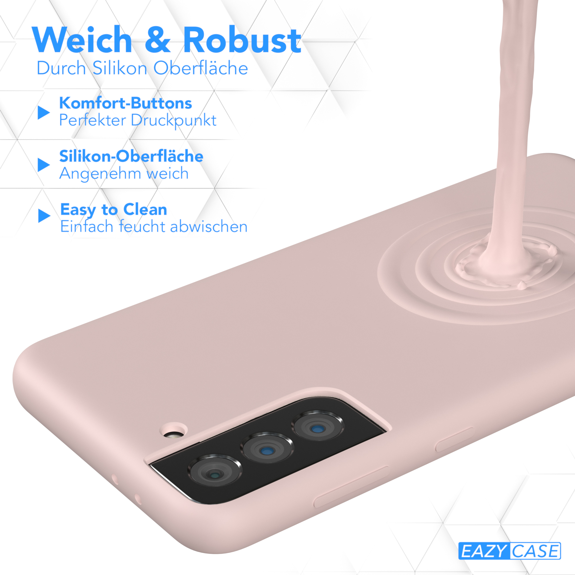 Rosa Handyhülle mit Wasser-Effekt. Nahaufnahme, Produktaufnahme.