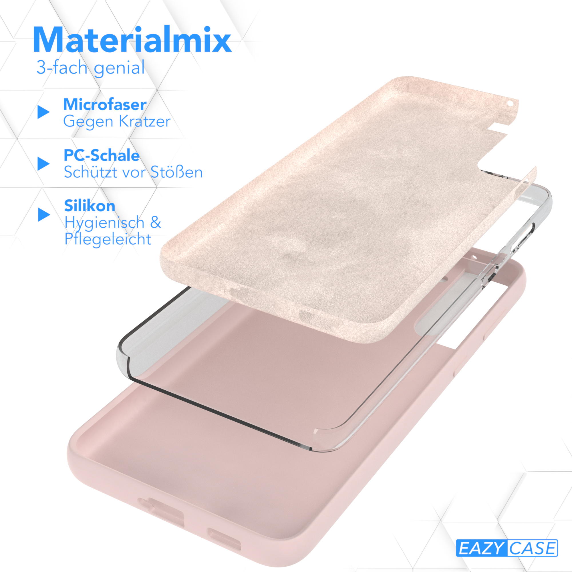 Handyhüllen-Schichten mit Mikrofaser, PC-Schale und Silikon. Rosa Farbe.