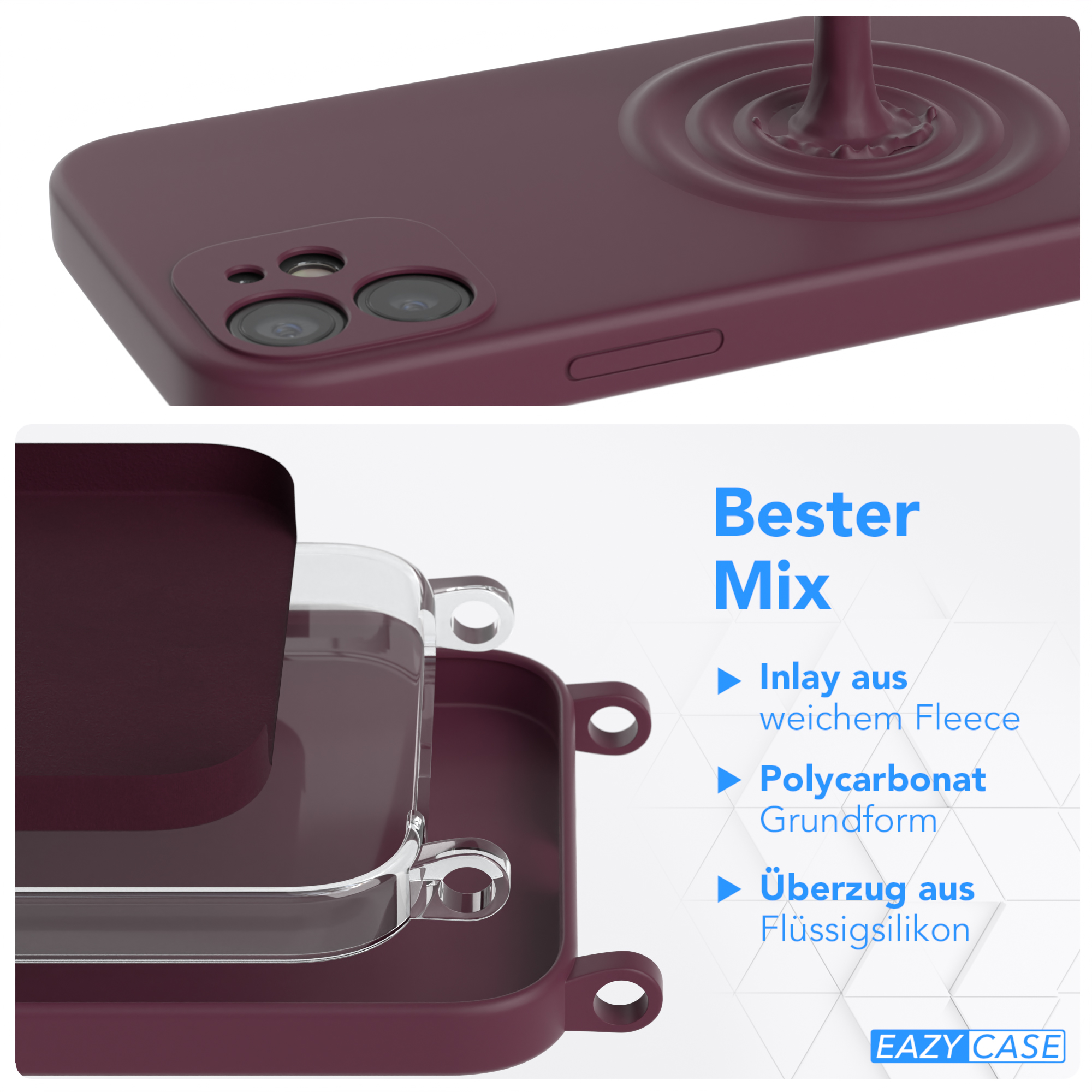 Handyhülle-Schichten. Das Case enthält eine weiche Fleece-Einlage, eine Polycarbonat-Basis und eine Silikon-Hülle.