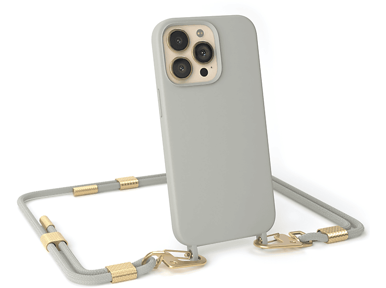 EAZY CASE Taupe Pro, Beige / Handykette Karabiner, mit Umhängetasche, Runde Grau Apple, 13 iPhone