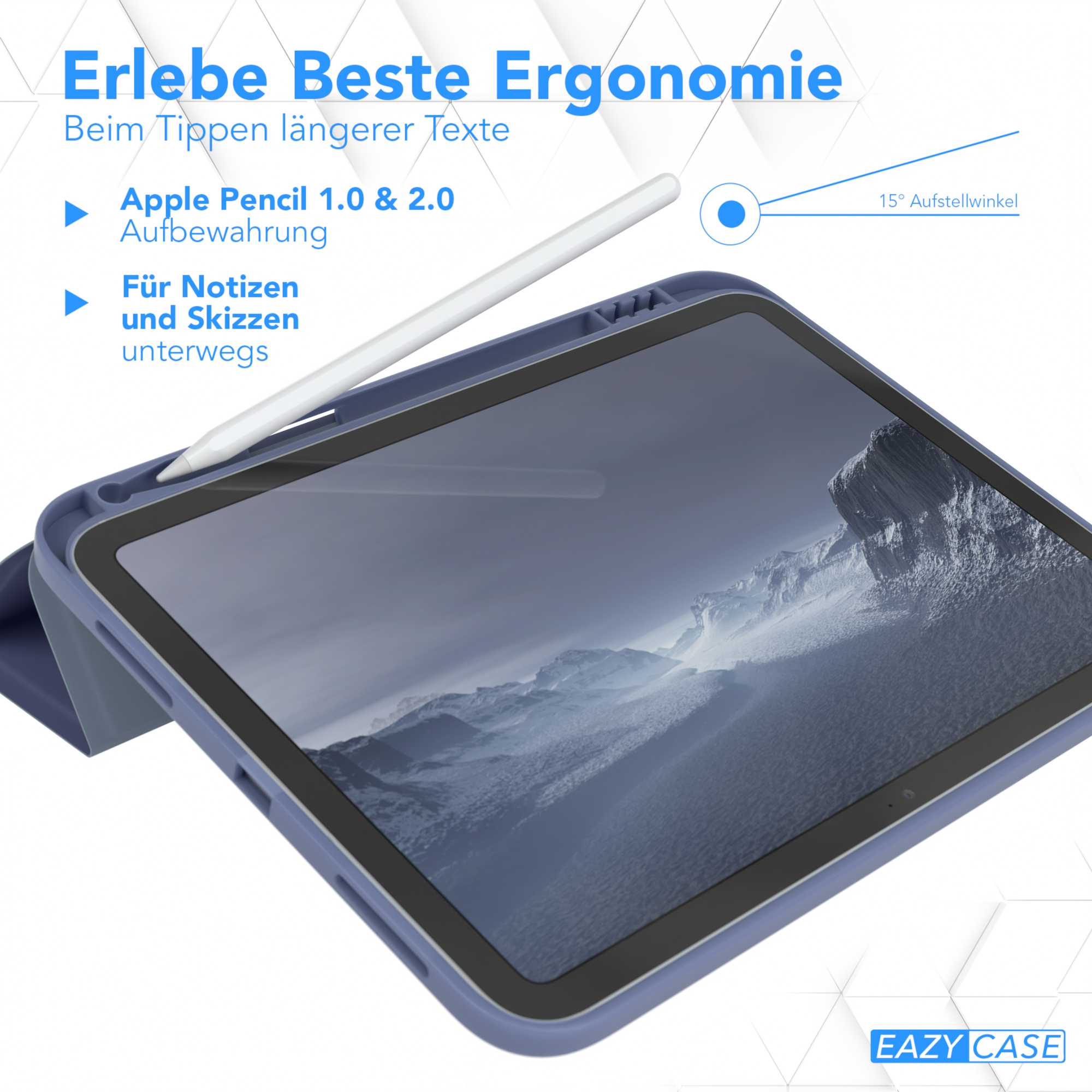 Tablet mit Stift. Tablet zeigt einen Bildschirm und der Stift daneben.