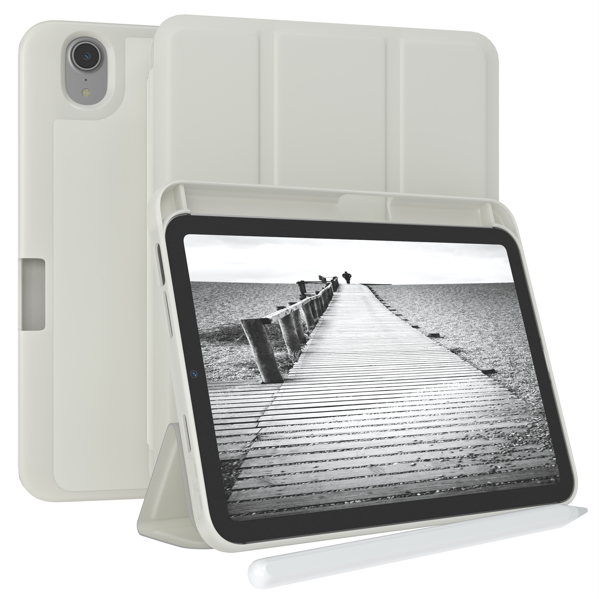 EAZY CASE Smartcase mit Stifthalter für / iPad Bookcover 2021 Kunstleder, Mini Grau Hellgrau Tablethülle Apple 6