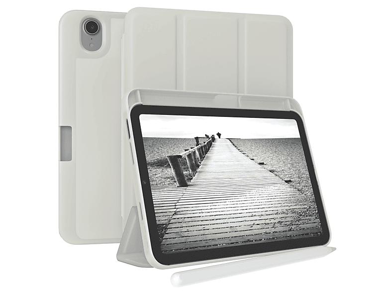 EAZY CASE Smartcase mit Stifthalter iPad Mini 6 2021 Tablethülle Bookcover für Apple Kunstleder, Grau / Hellgrau