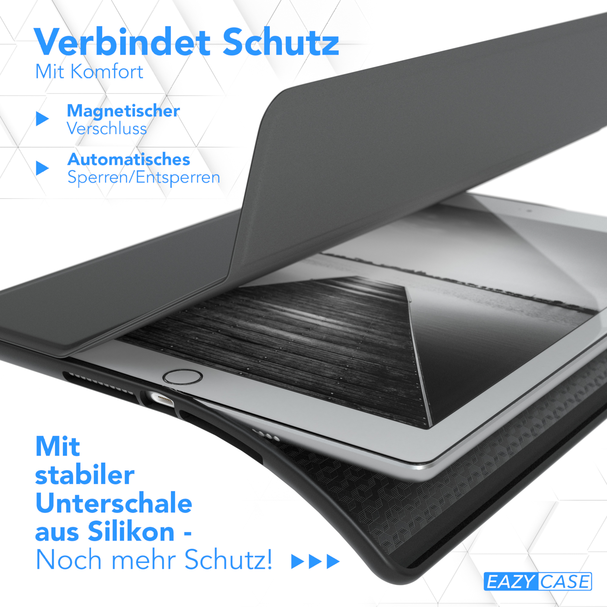 Generation /2018 6. 2017 CASE Kunstleder, Stifthalter Tablethülle / Apple Schwarz Bookcover mit Smartcase für 5. EAZY iPad