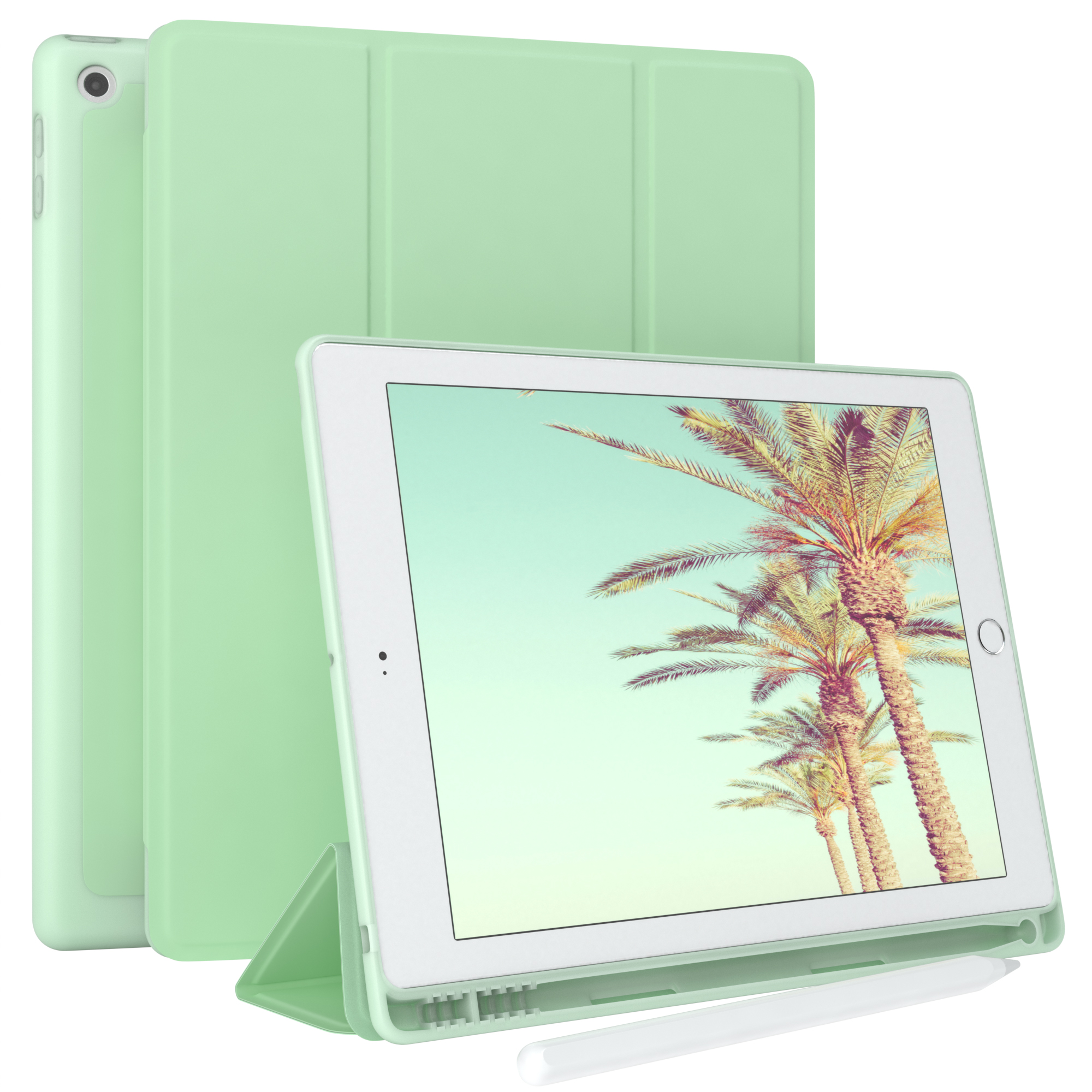 Stifthalter 5. für Kunstleder, Grün Apple 6. Bookcover 2017 mit EAZY Smartcase Generation /2018 Tablethülle CASE iPad /