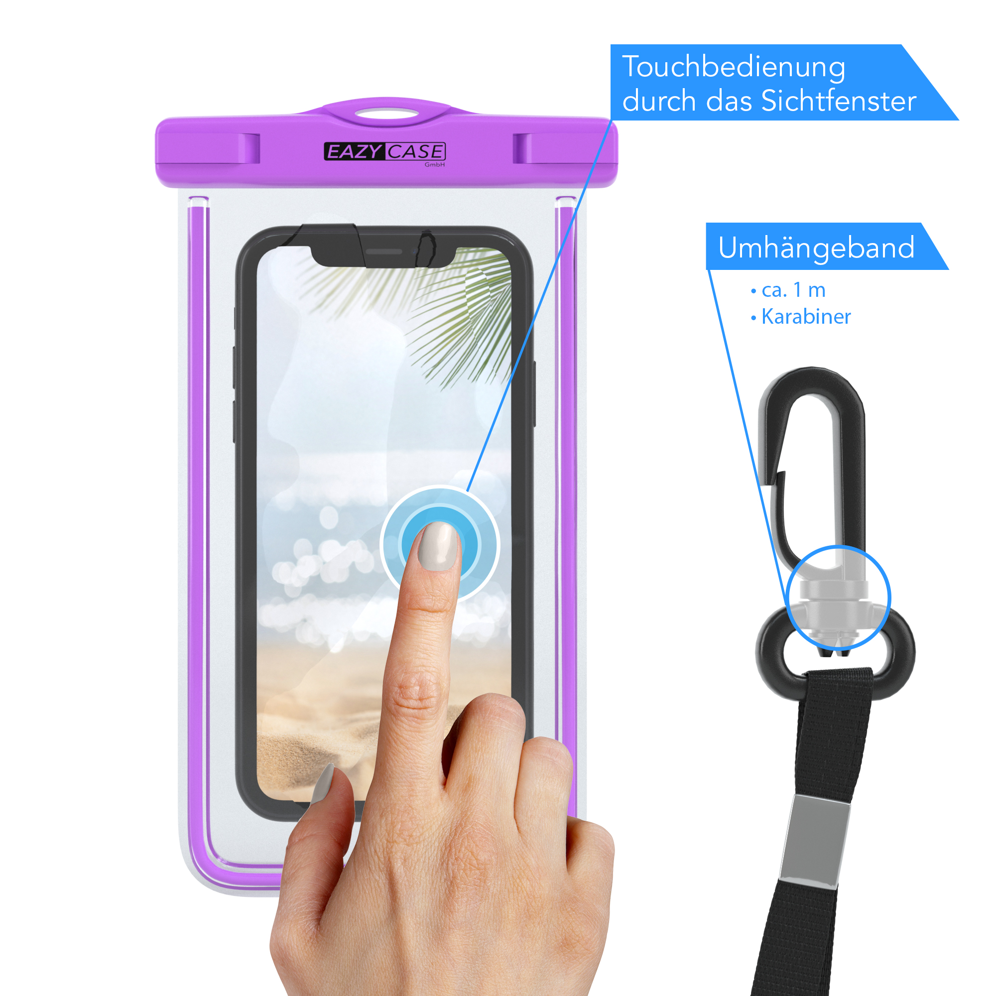 EAZY CASE Unterwasserschutzhülle Handy wasserdicht, Universal, Violett Displaygröße Unterwasserschutzhülle, Smartphone bis 3.5\