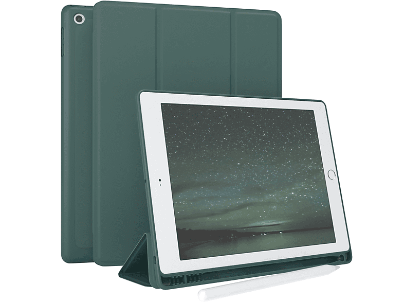 EAZY CASE Smartcase mit Stifthalter iPad 5. / 6. Generation 2017 /2018 Tablethülle Bookcover für Apple Kunstleder, Grün / Nachtgrün