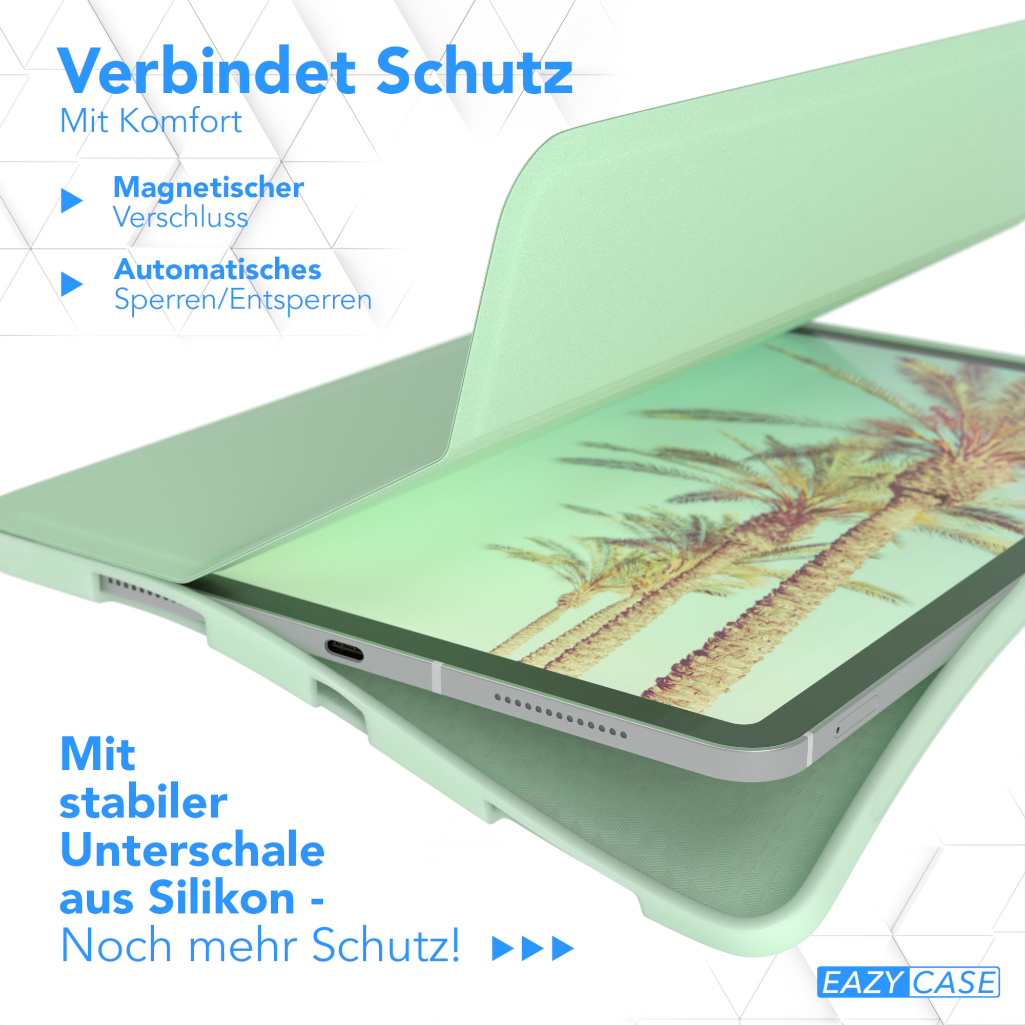 EAZY CASE Smartcase mit iPad 2018 Tablethülle Grün Apple Kunstleder, Bookcover Pro 2022 2020 / Stifthalter 11\