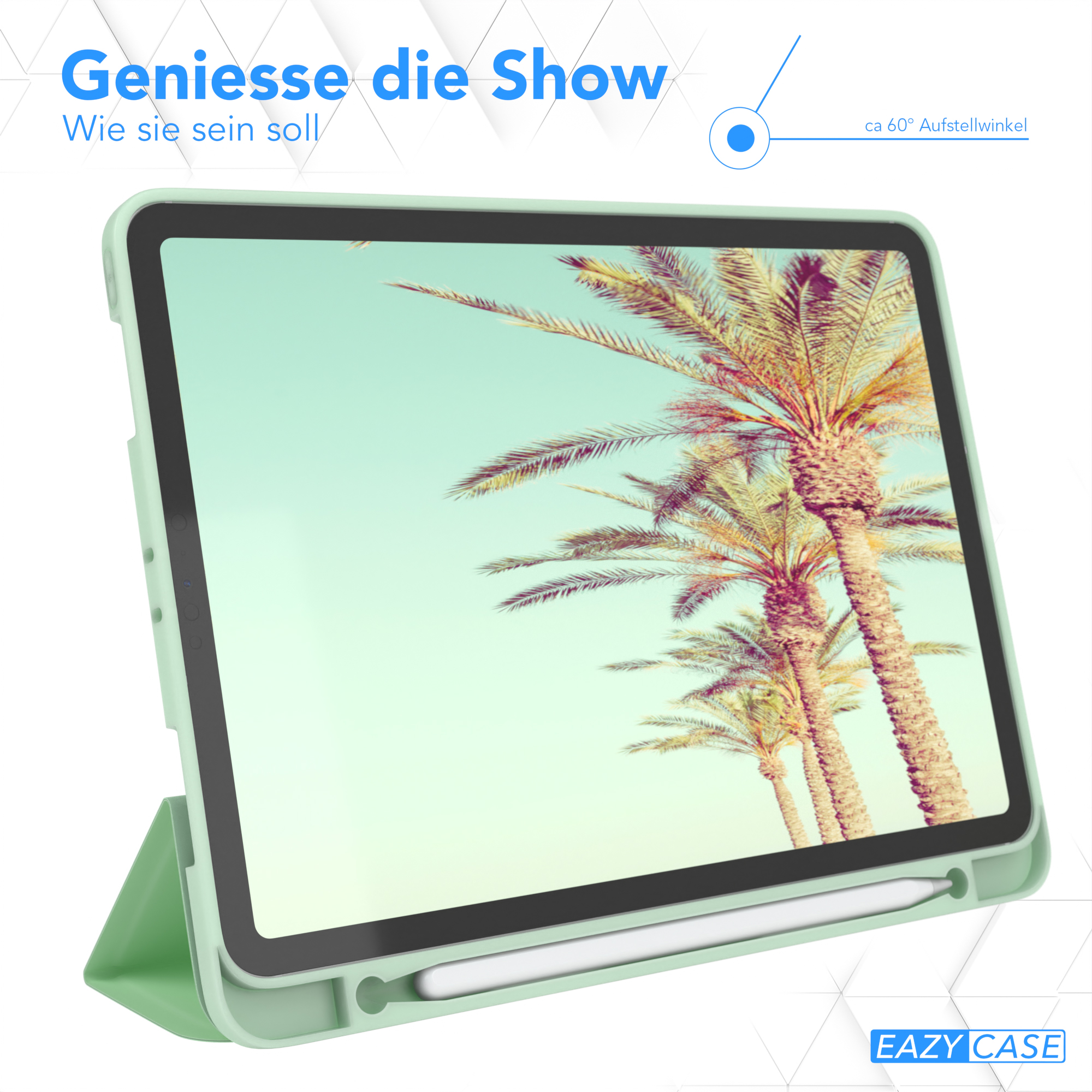 EAZY CASE Smartcase mit iPad 2018 Tablethülle Grün Apple Kunstleder, Bookcover Pro 2022 2020 / Stifthalter 11\