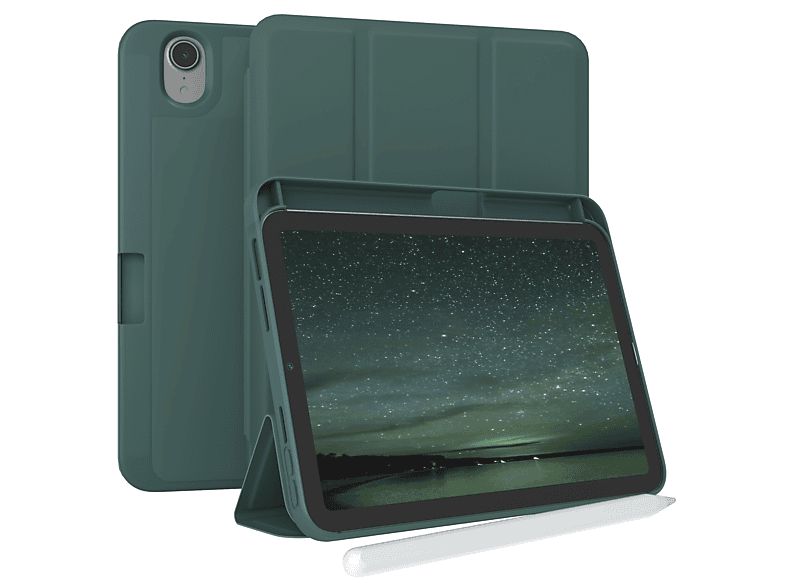 EAZY CASE Smartcase mit Stifthalter iPad Mini 6 2021 Tablethülle Bookcover für Apple Kunstleder, Grün / Nachtgrün