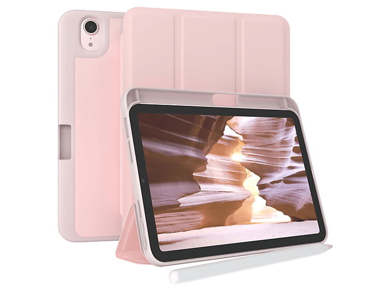 EAZY CASE Smartcase mit Stifthalter iPad Mini 6 2021 Tablethülle Bookcover für Apple Kunstleder, Rosa