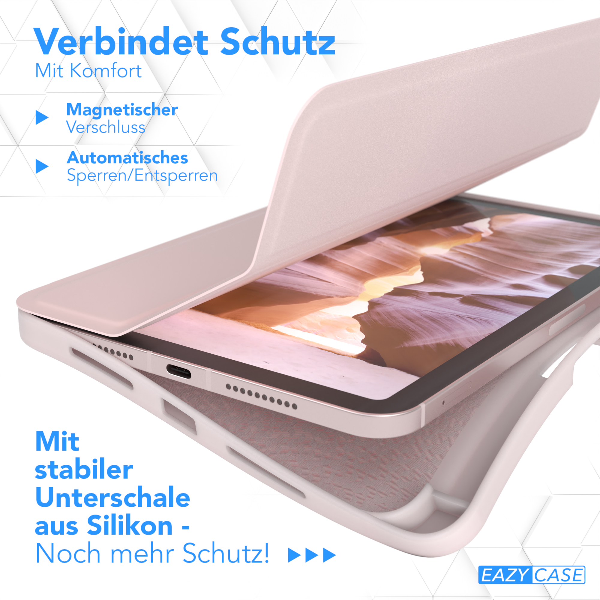 EAZY CASE Smartcase mit für 2021 Apple iPad 6 Stifthalter Rosa Kunstleder, Mini Bookcover Tablethülle