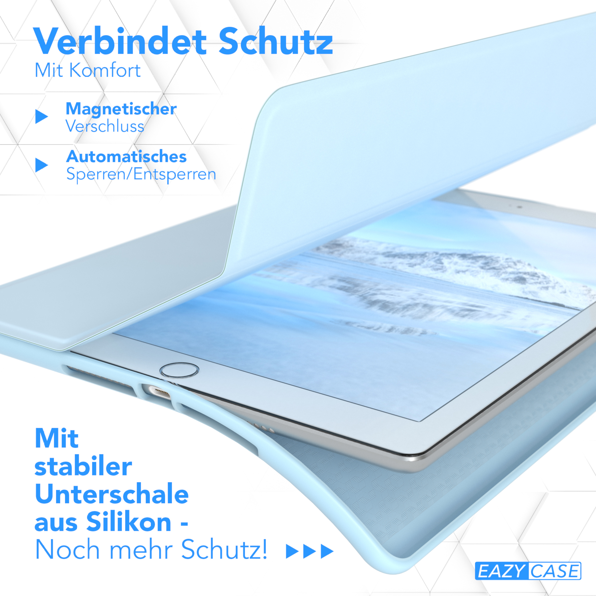 EAZY CASE Smartcase mit / 2017 5. Bookcover Kunstleder, 6. Tablethülle Hellblau Apple / Blau /2018 iPad Stifthalter Generation für
