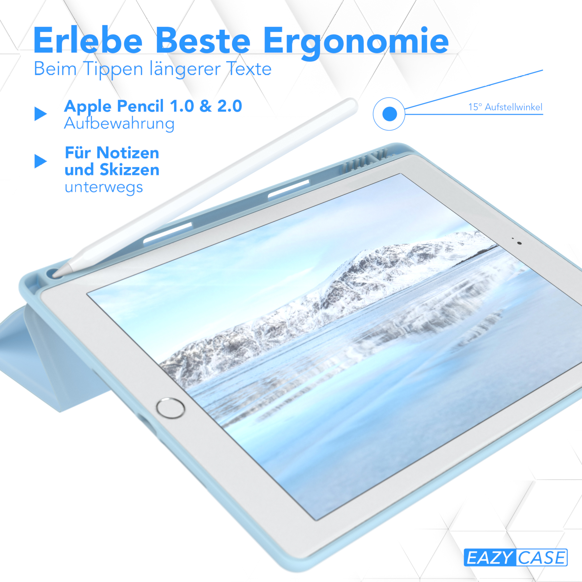 EAZY CASE Smartcase mit Stifthalter Generation Kunstleder, Hellblau / Apple Tablethülle Bookcover /2018 / 6. 2017 für Blau iPad 5