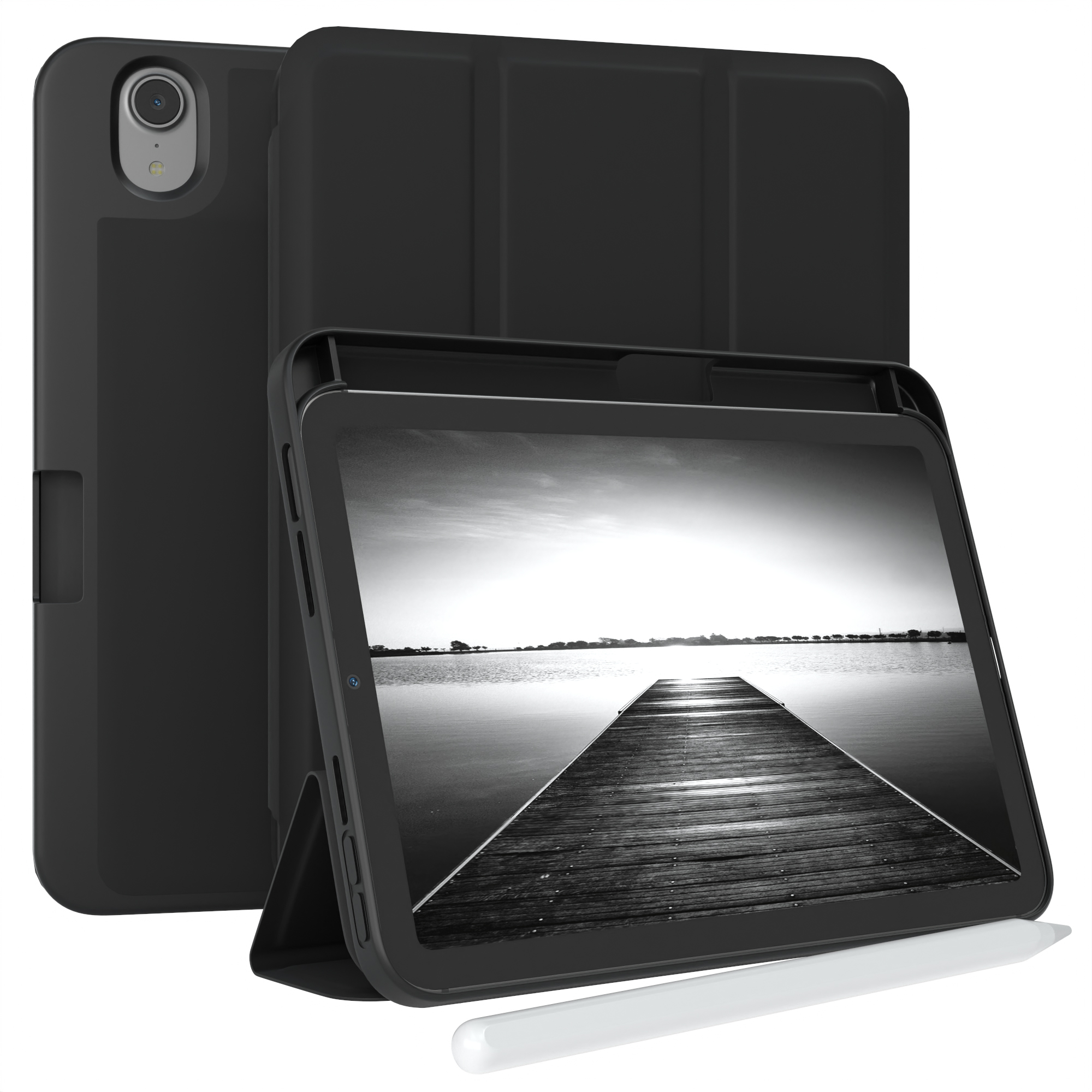 EAZY CASE Smartcase mit 2021 für Stifthalter Bookcover Mini Schwarz Tablethülle Apple Kunstleder, iPad 6