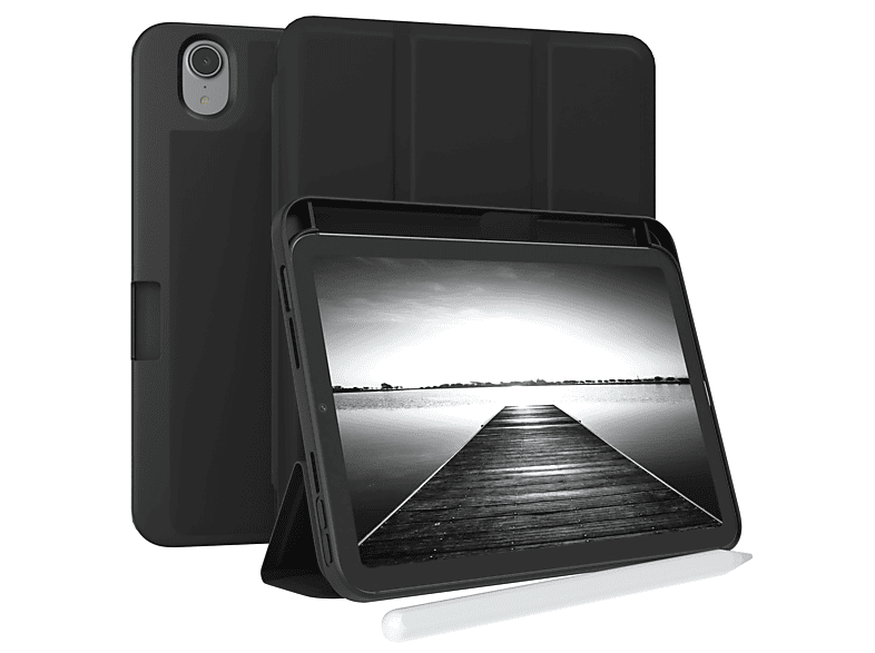 EAZY CASE Smartcase mit Stifthalter iPad Mini 6 2021 Tablethülle Bookcover für Apple Kunstleder, Schwarz