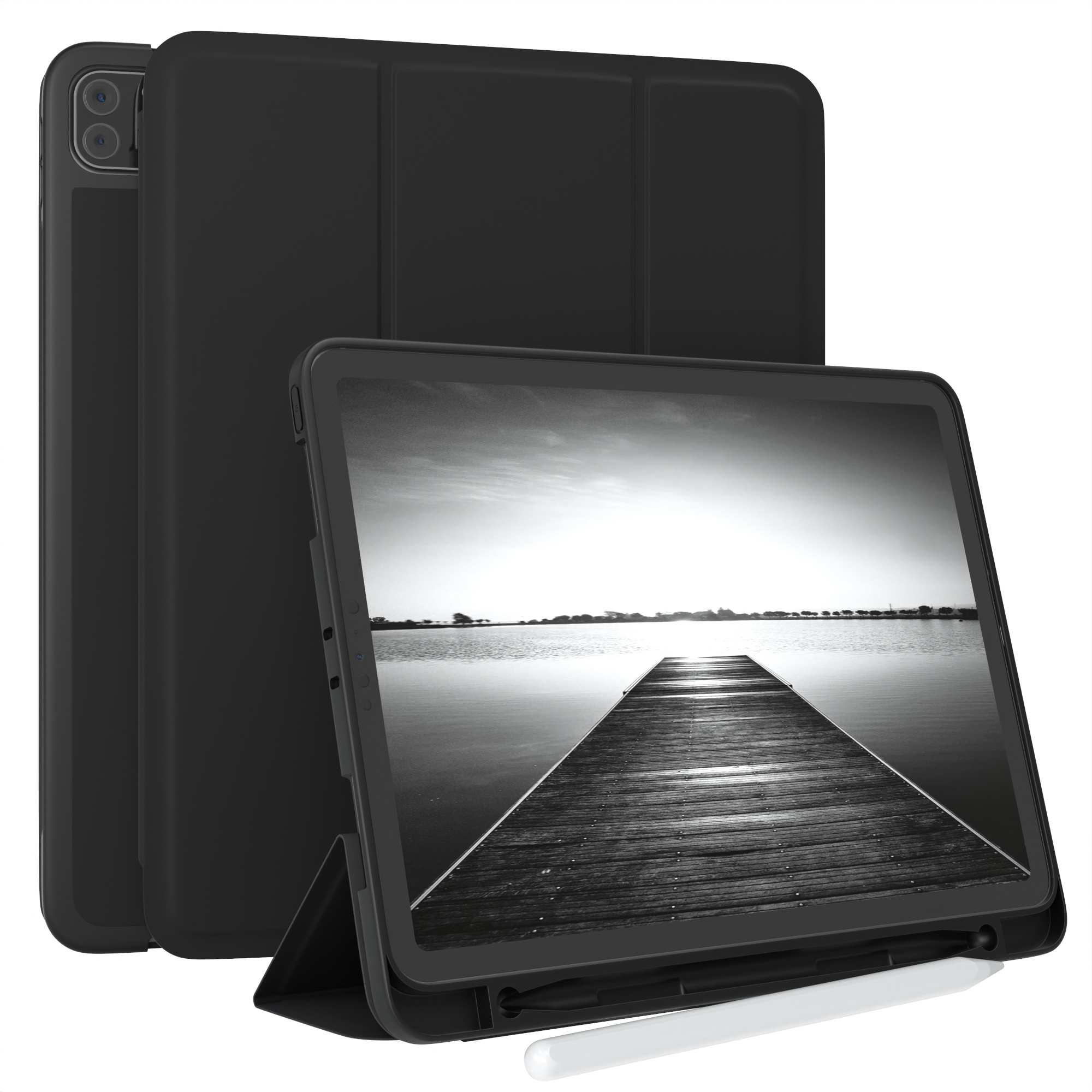 EAZY CASE Smartcase mit / Apple iPad Bookcover Pro 2022 2020 Schwarz / 2018 Tablethülle Kunstleder, / für Stifthalter 2021 11