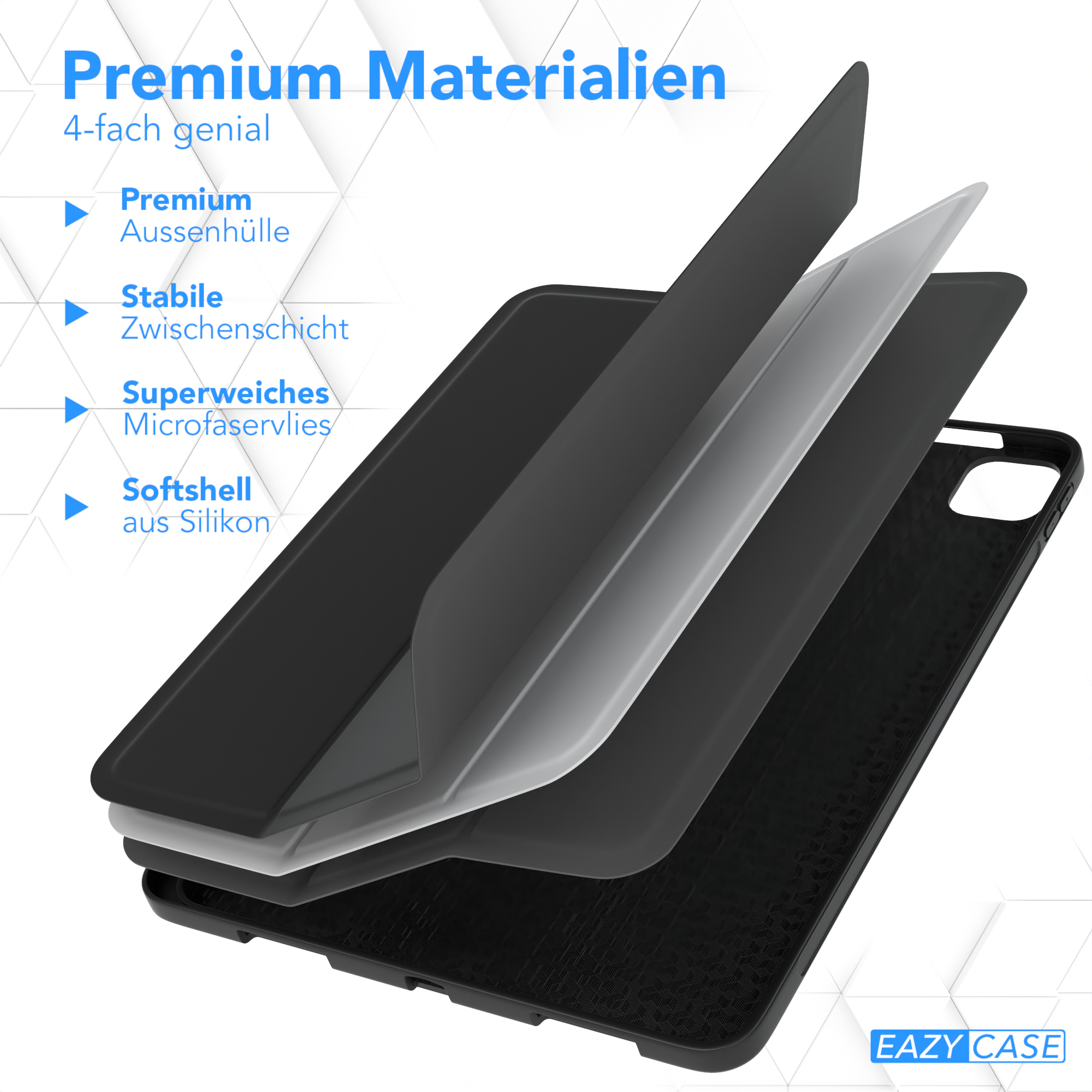 EAZY CASE Smartcase mit / Apple iPad Bookcover Pro 2022 2020 Schwarz / 2018 Tablethülle Kunstleder, / für Stifthalter 2021 11