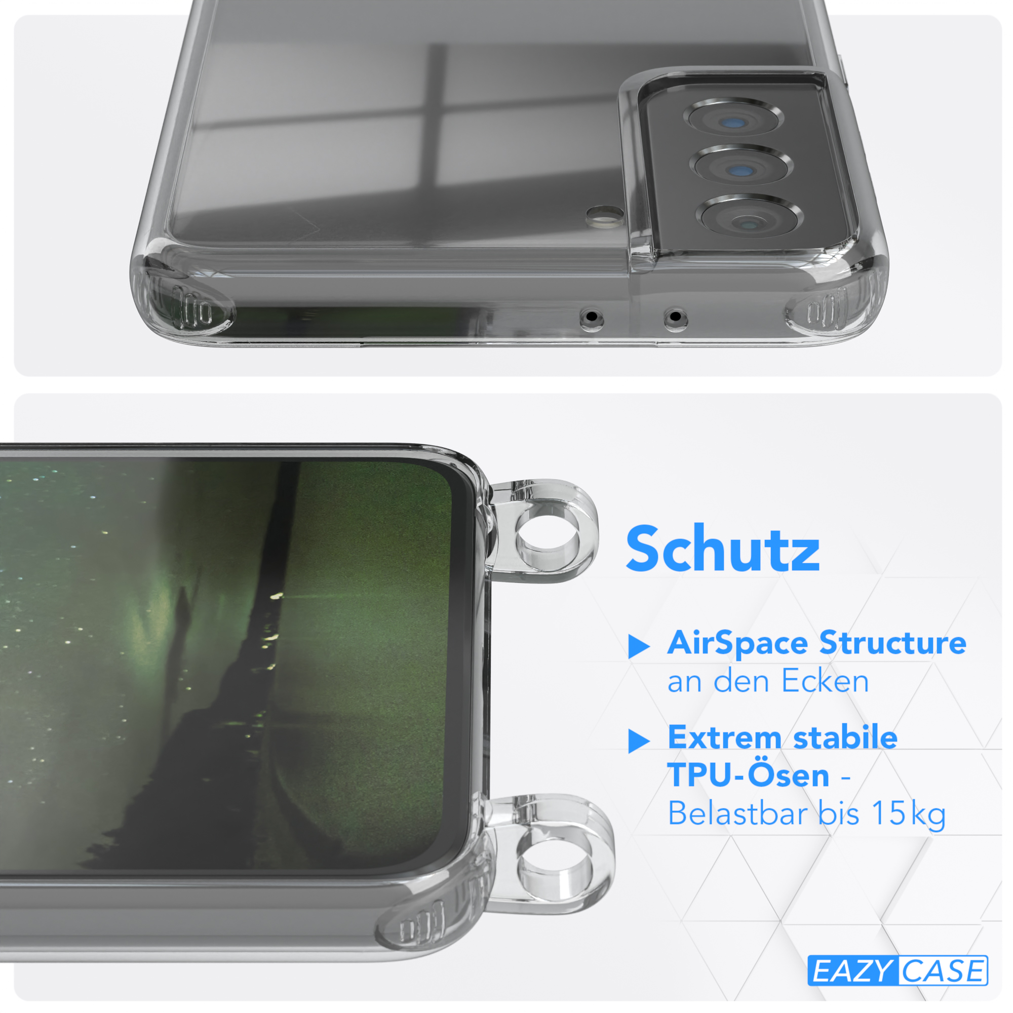 Kordel mit S21 5G, Transparente EAZY + Plus CASE Umhängetasche, Samsung, Galaxy Karabiner, / Handyhülle runder Nachtgrün Gold