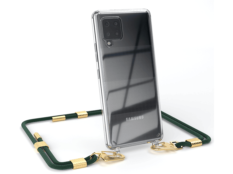 Nachtgrün Umhängetasche, A42 Galaxy / Transparente EAZY Kordel Samsung, runder + 5G, Handyhülle Gold mit Karabiner, CASE