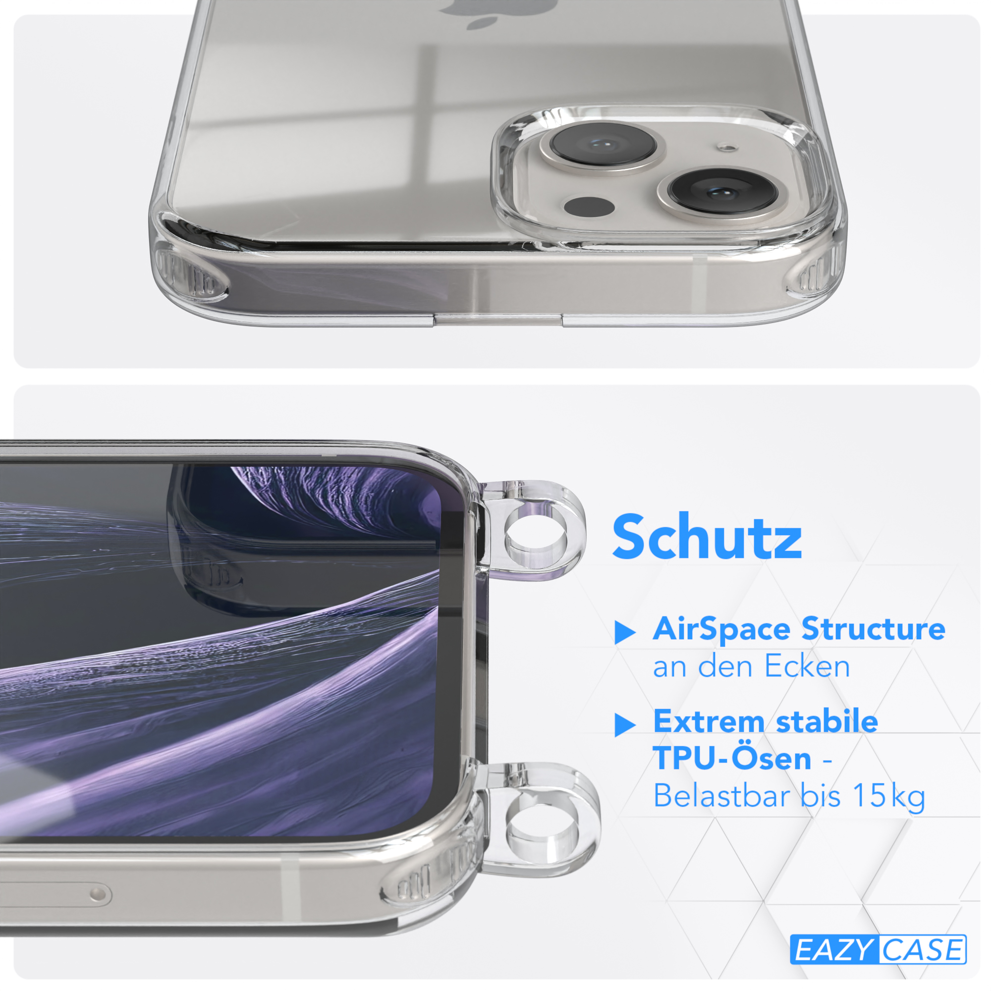 mit + Transparente Handyhülle runder Umhängetasche, 13, Apple, / Karabiner, Kordel Lila CASE EAZY Flieder iPhone Gold