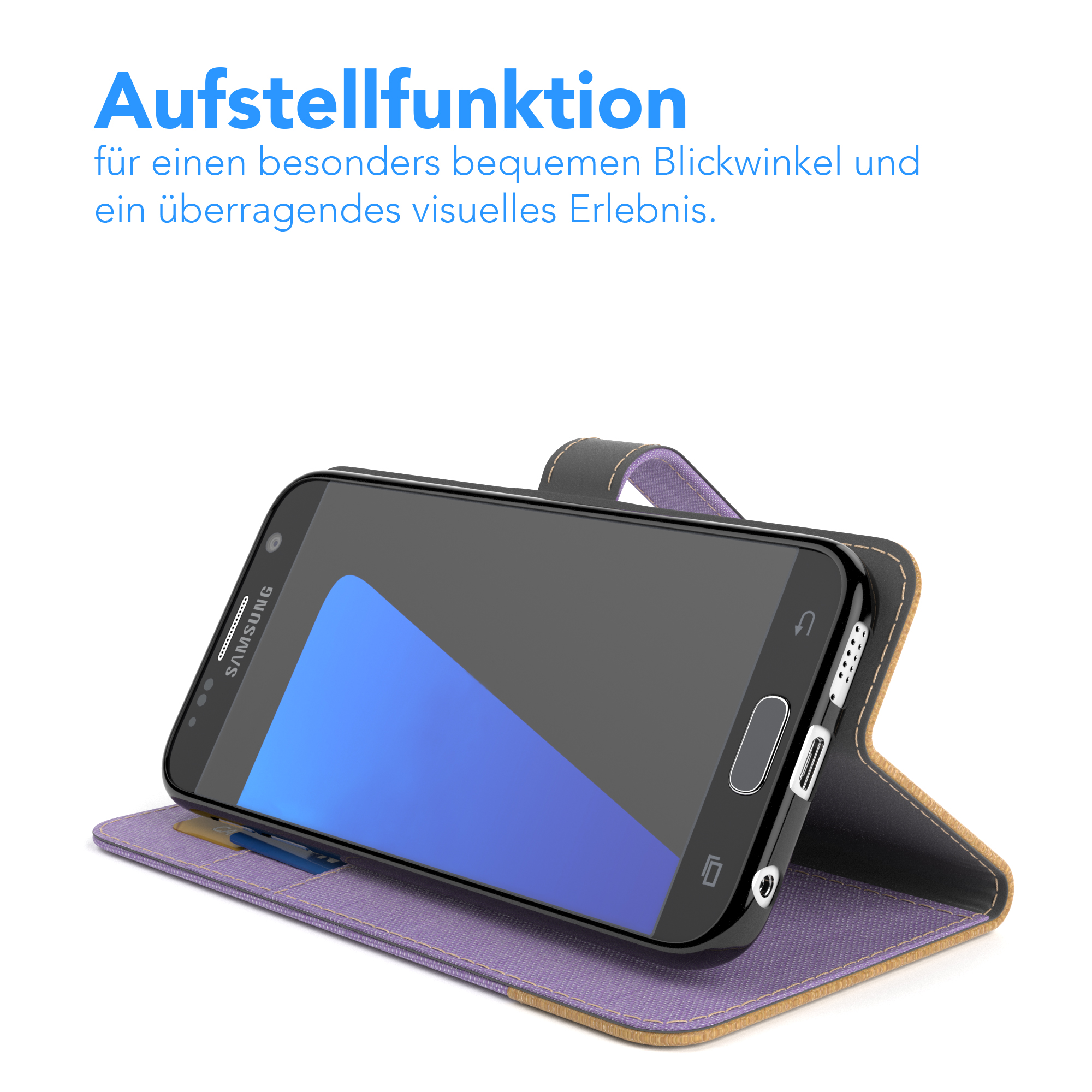 Handyhülle mit einem Telefon darin, in einem Winkel angezeigt.