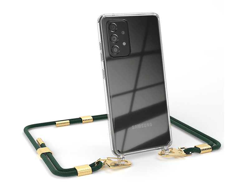 EAZY CASE Transparente Handyhülle mit Kordel + / 5G, / runder Nachtgrün Galaxy Karabiner, Umhängetasche, A52 Samsung, A52 / A52s 5G Gold