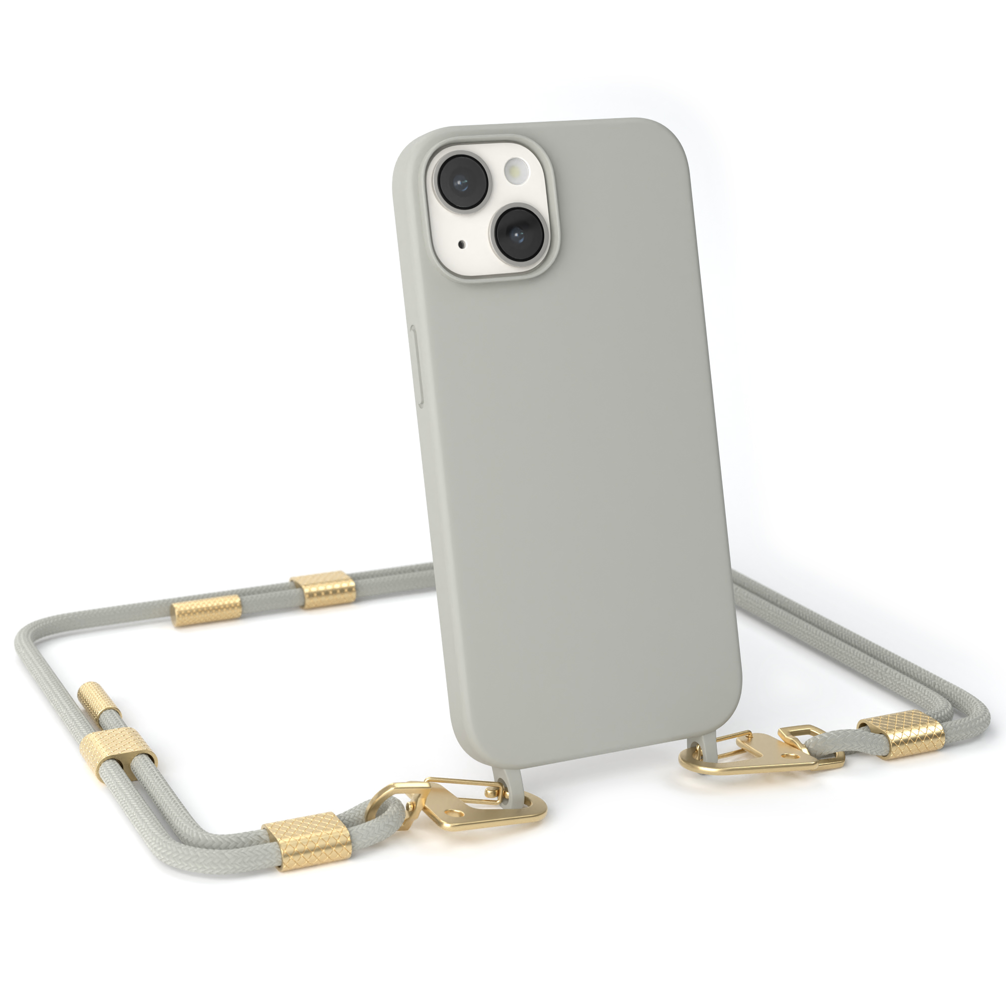 EAZY CASE iPhone Karabiner, Apple, Umhängetasche, Runde Grau 14, / Beige Taupe mit Handykette